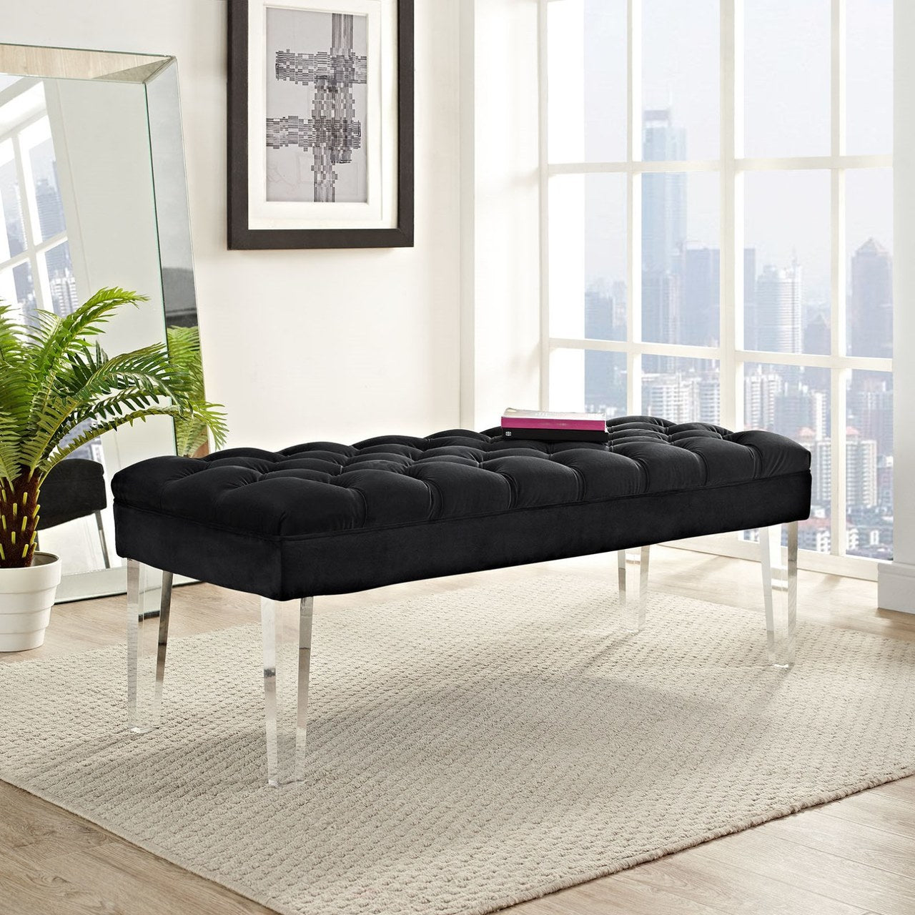 Valet Velvet Bench, Black, Fabric 11464