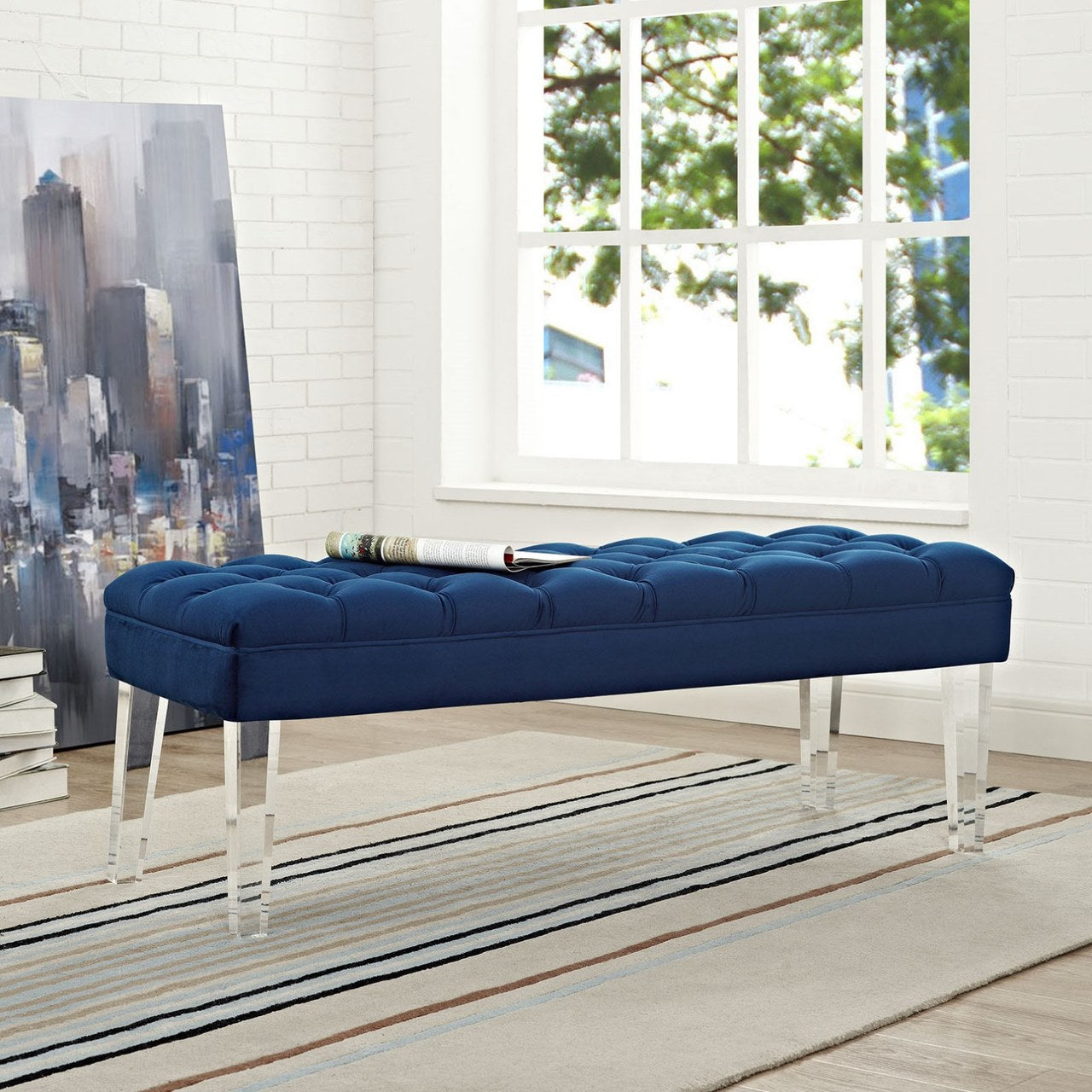 Valet Velvet Bench, Navy, Fabric 11467