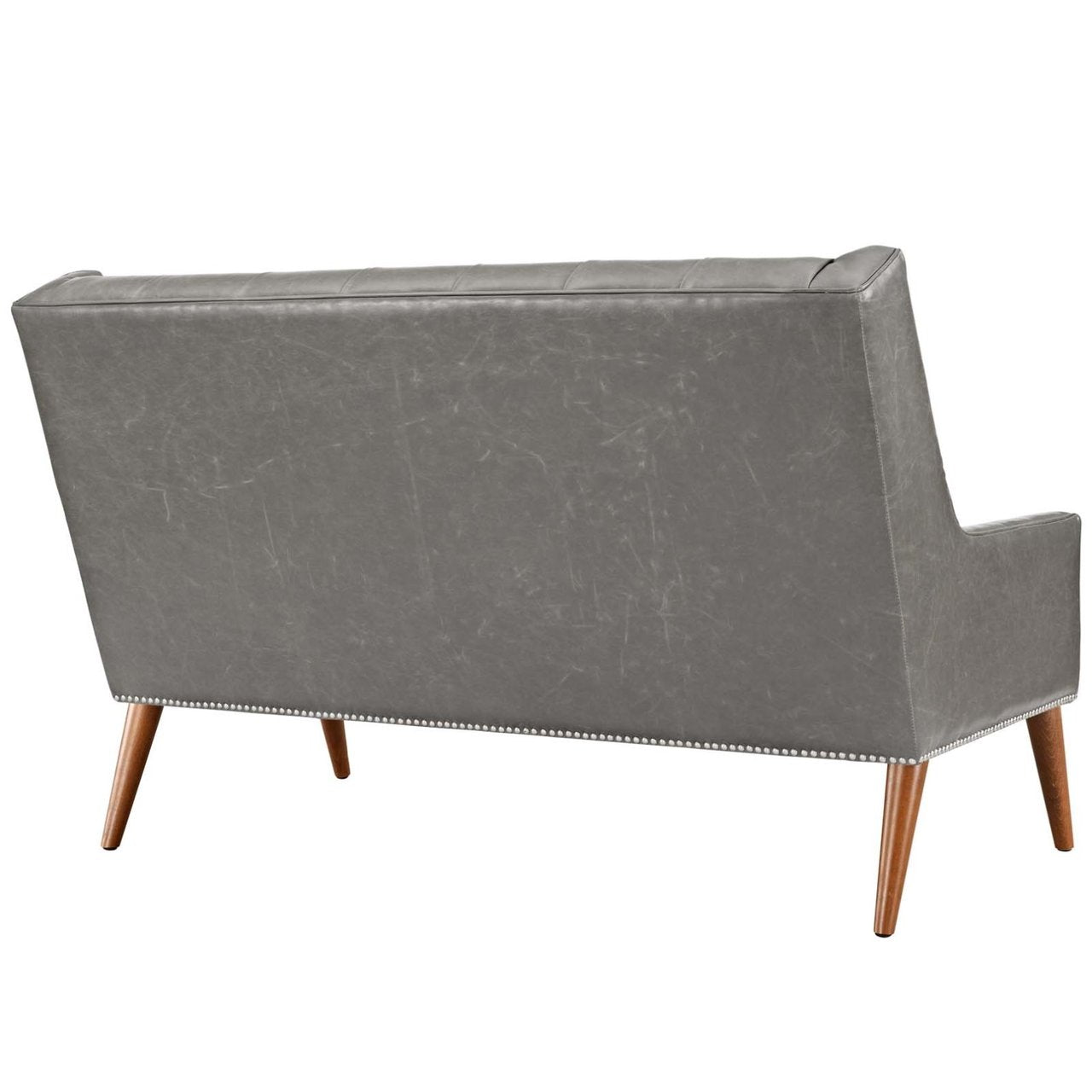 Peruse Upholstered Vinyl Loveseat, Grey, Faux Leather 11476