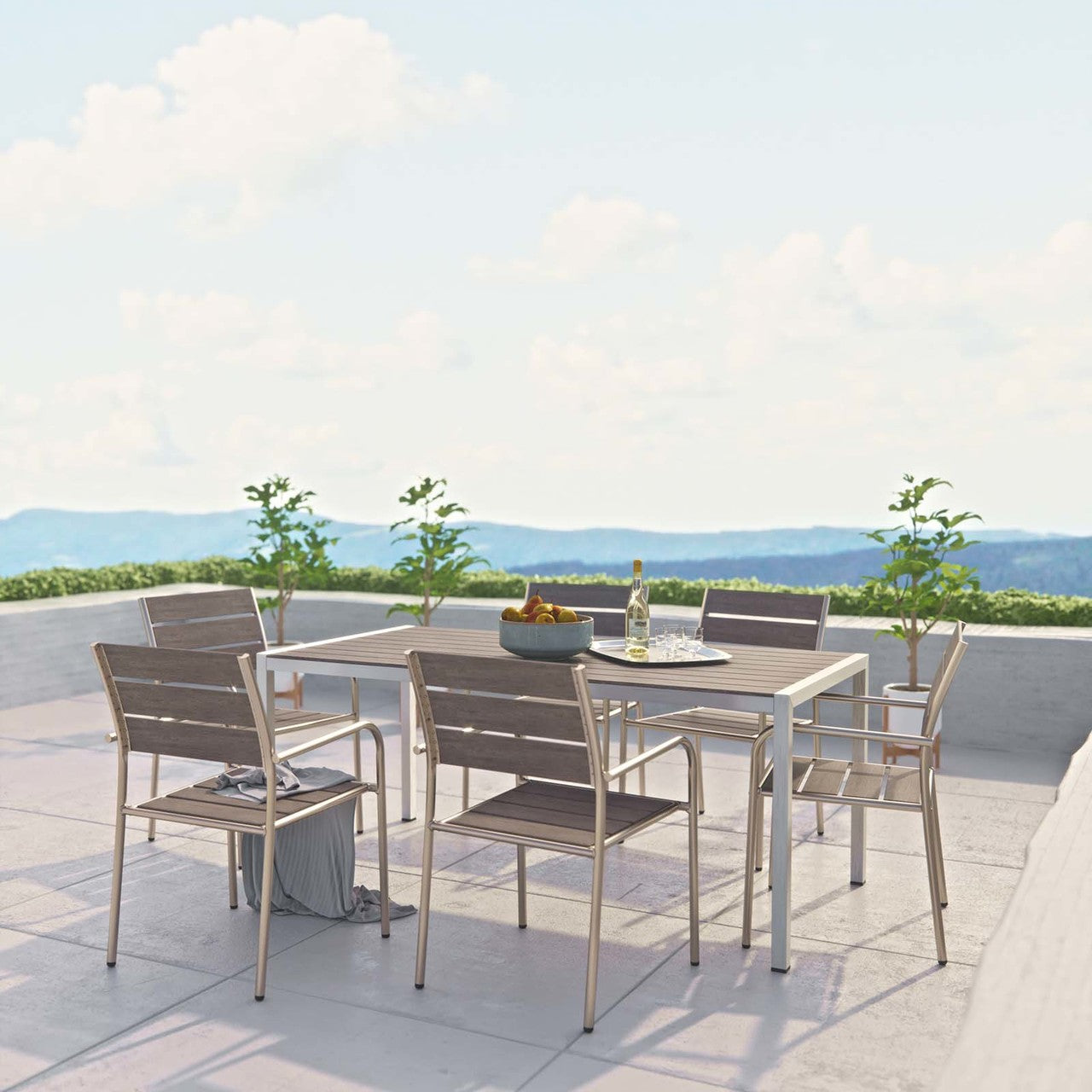 Shore 7 Piece Outdoor Patio Aluminum Dining Set, Aluminum Metal Steel, Grey Gray 13558