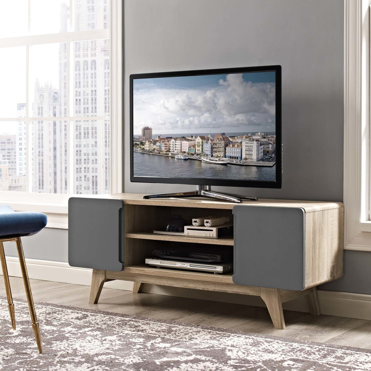 Tread 47" TV Stand, Wood, Grey Gray Natural 13563