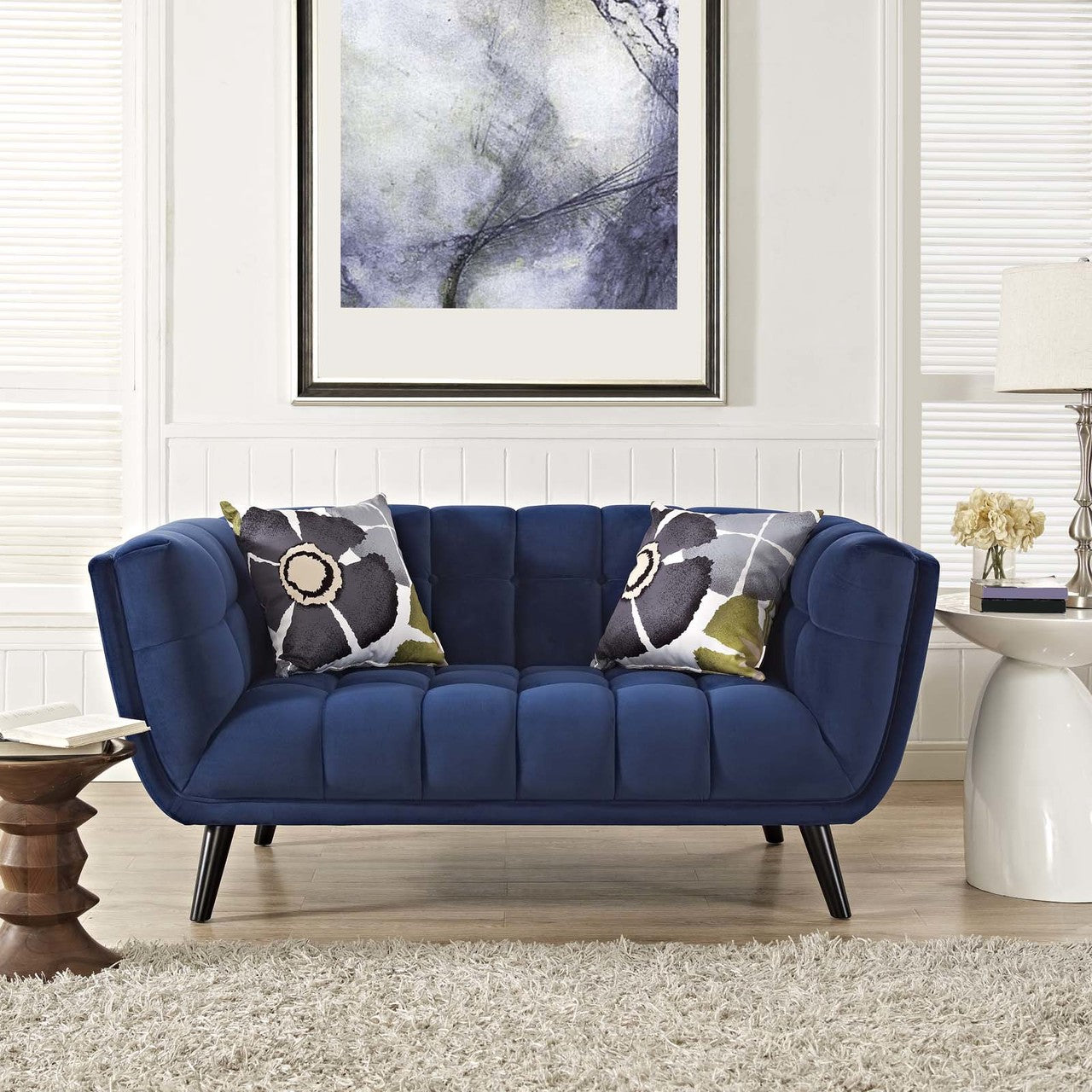 Bestow Velvet Loveseat, Velvet Fabric, Navy Blue 13572