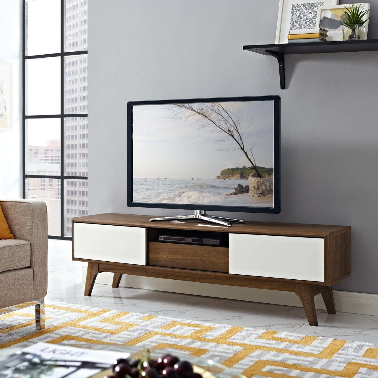 Envision 59 TV Stand, Wood, Natural Brown White 13575