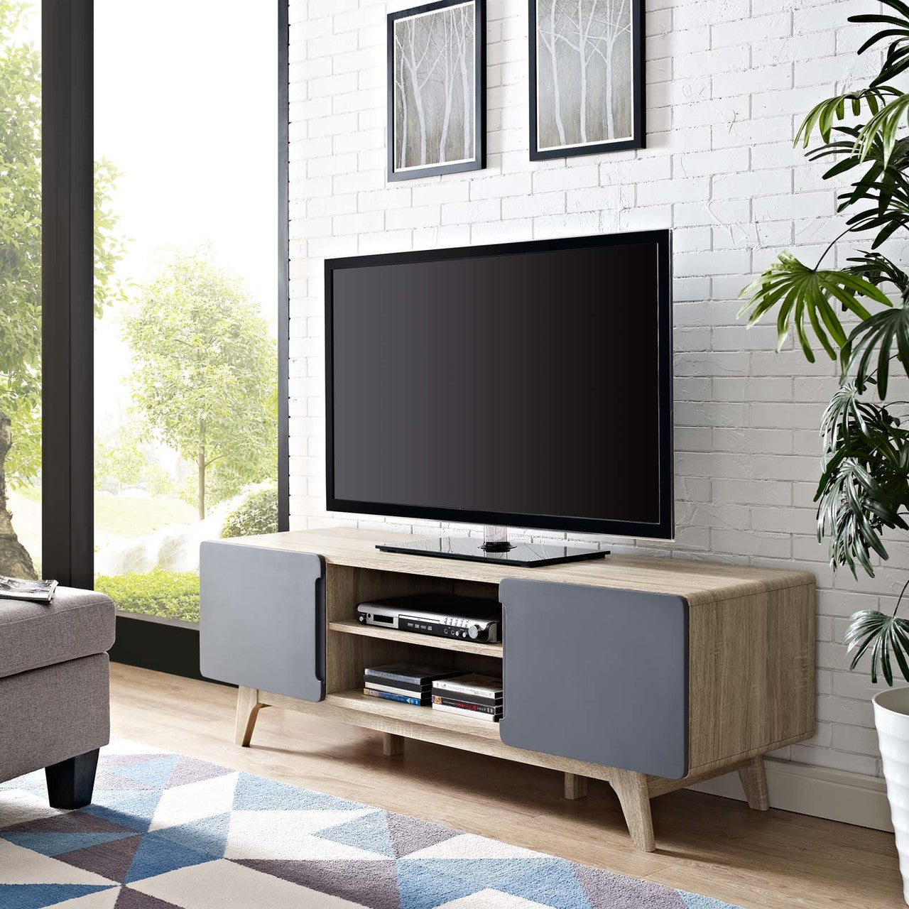 Tread 59" TV Stand, Wood, Grey Gray Natural 13578