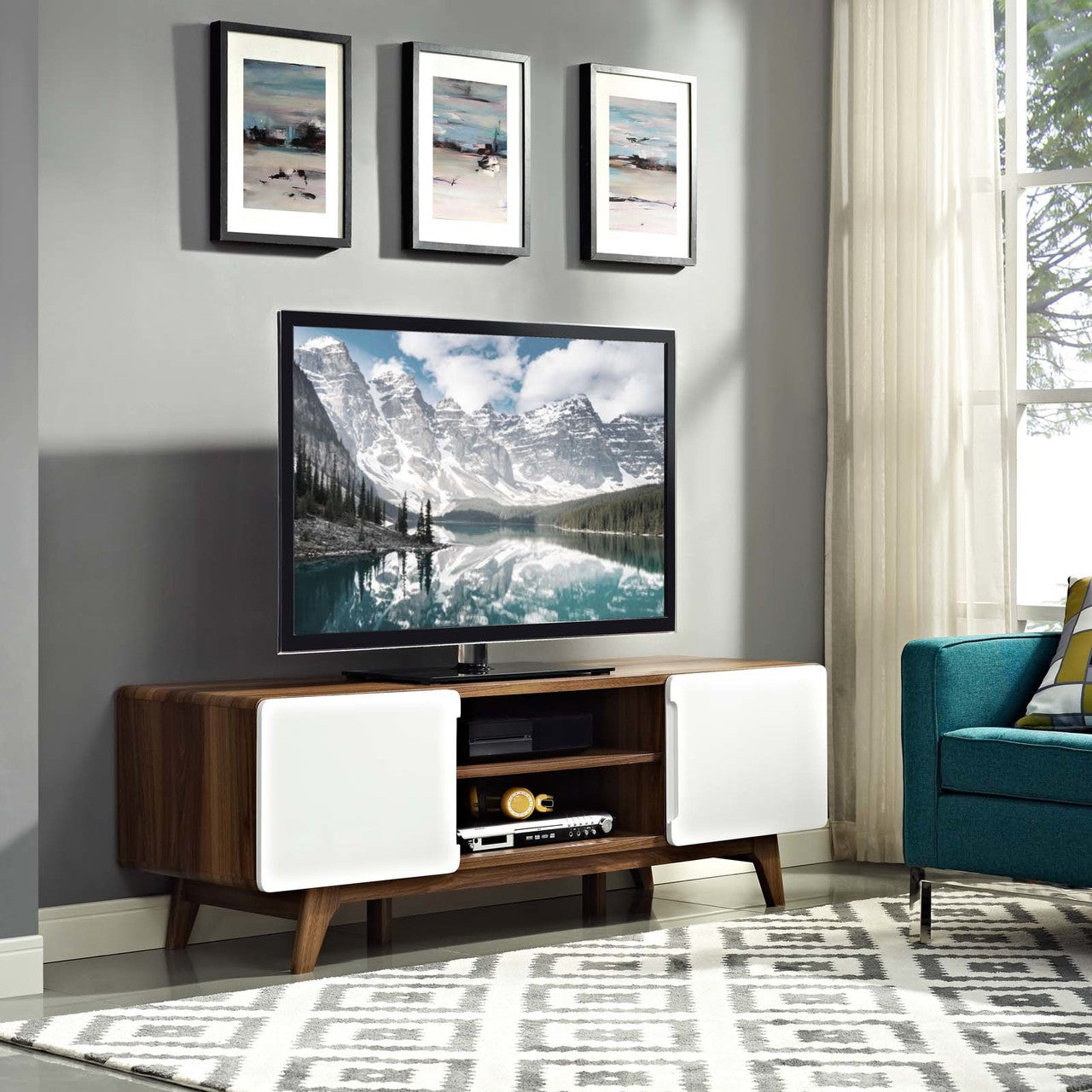 Tread 59" TV Stand, Wood, Natural Brown White 13579