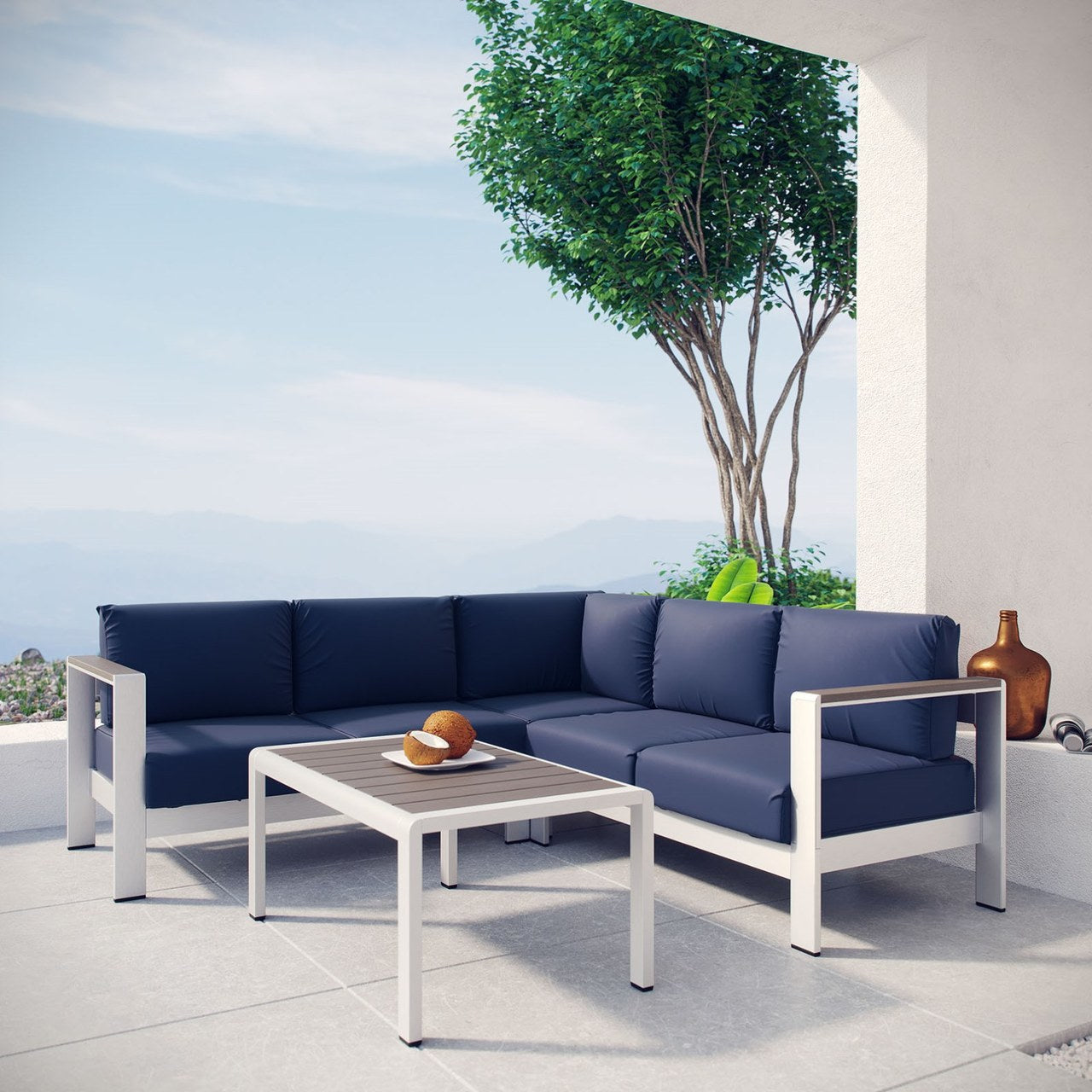 Shore Four PCS Outdoor Patio Aluminum Sectional Sofa Set, Navy, Metal 11536