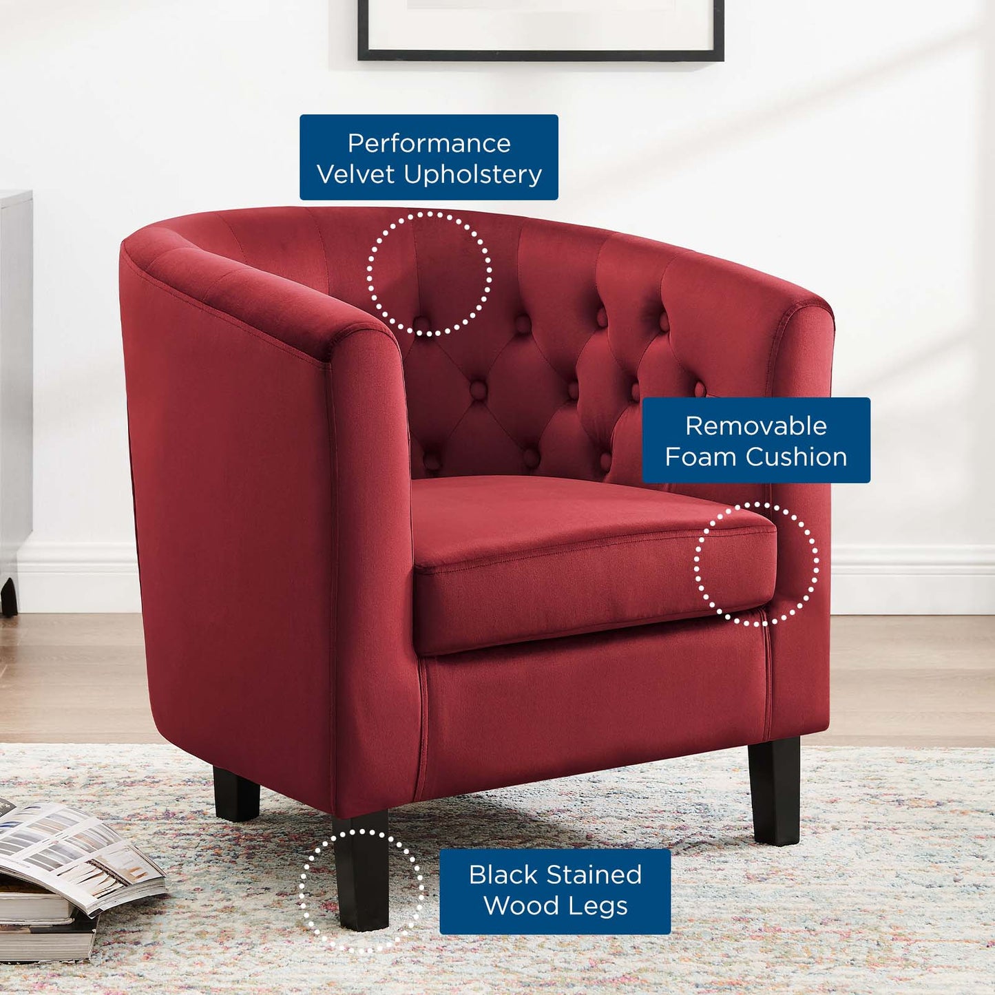 Prospect Performance Velvet Armchair, Velvet, Red, 18134