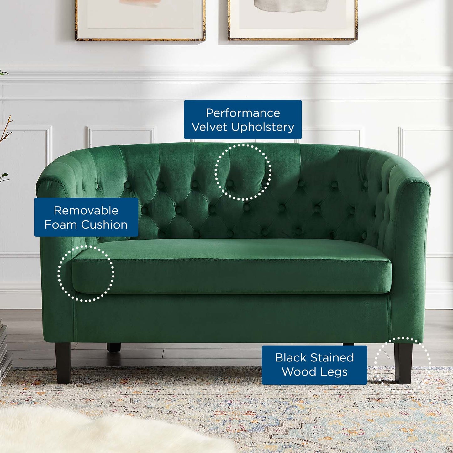 Prospect Performance Velvet Loveseat, Velvet, Green, 18138