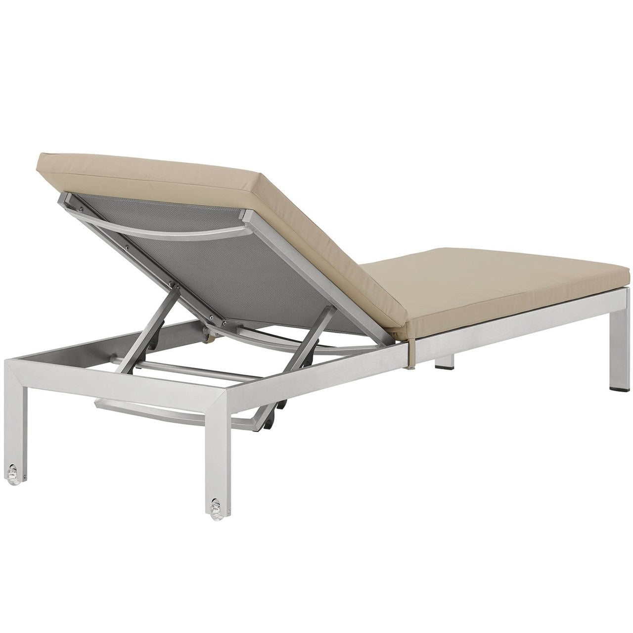 Shore Outdoor Patio Aluminum Chaise with Cushions, Beige, Metal 11761