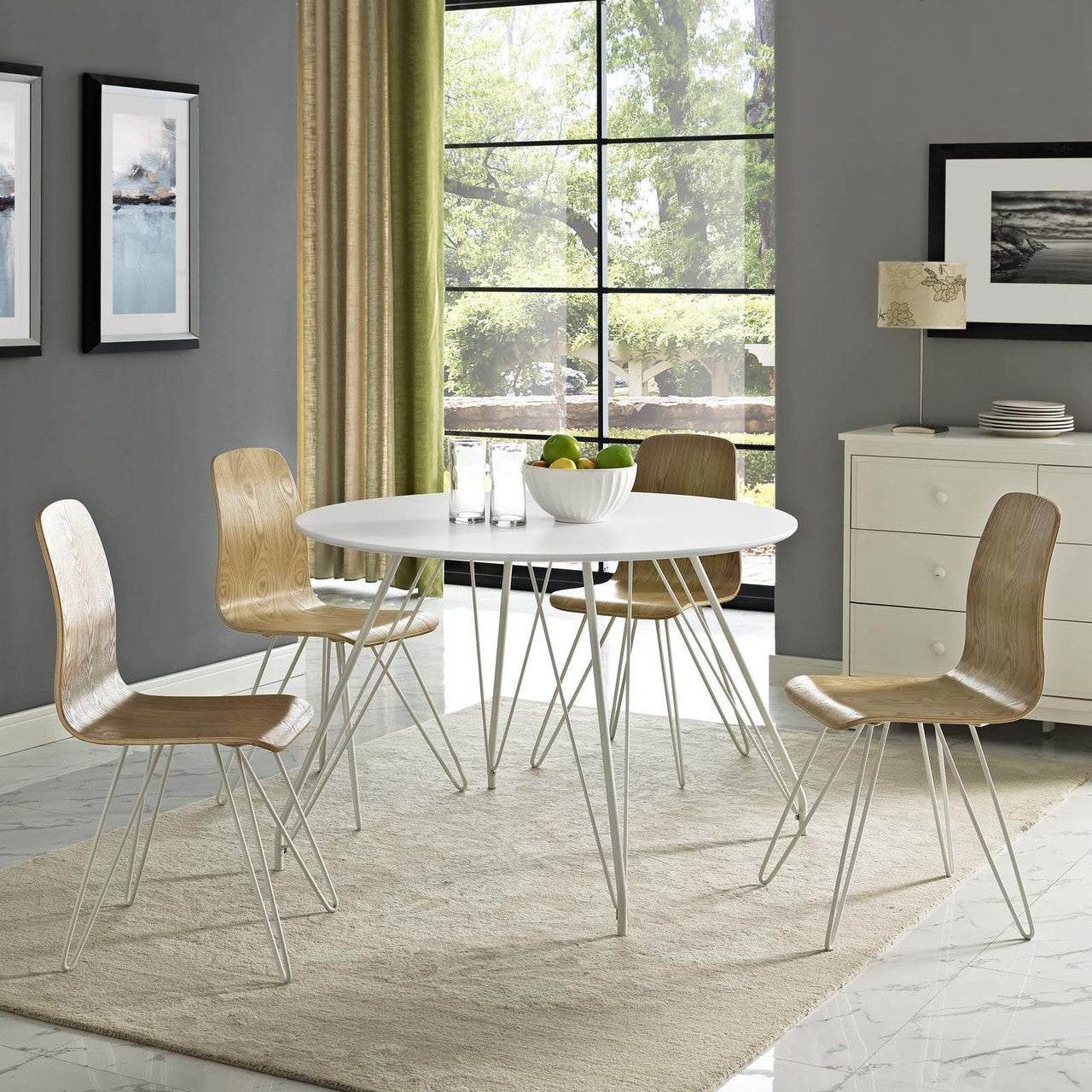 Satellite Circular Dining Table, Wood Metal Steel, White 13620