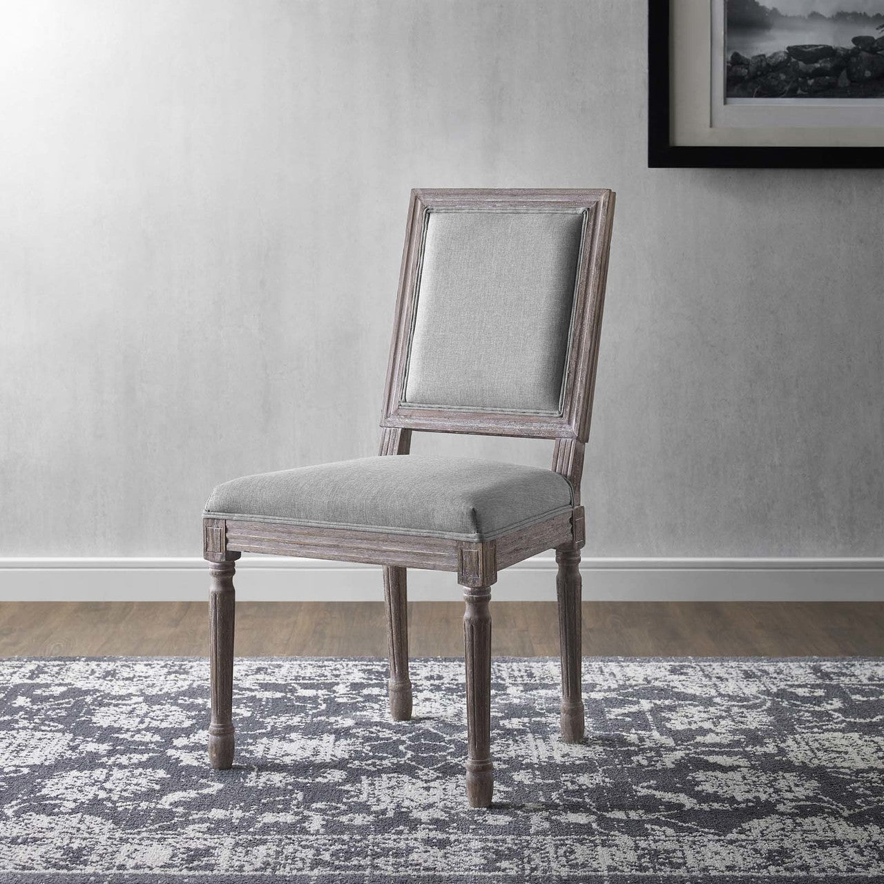 Court Vintage French Upholstered Fabric Dining Side Chair, Fabric, Light Grey Gray 13633