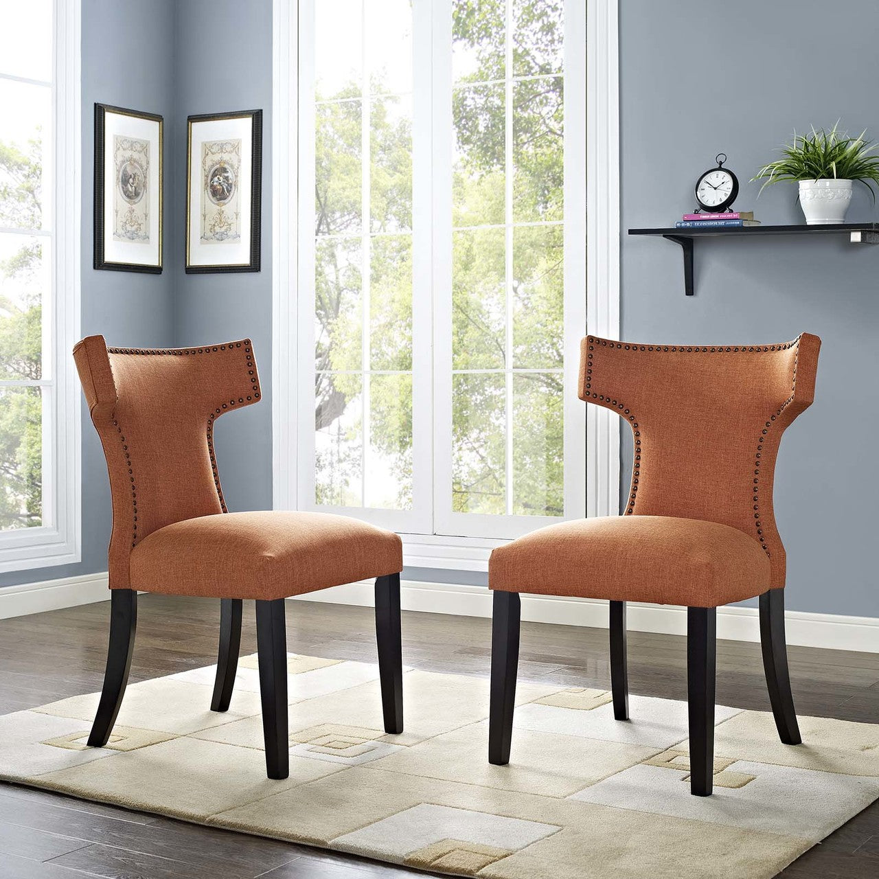 Curve Dining Side Chair Fabric Set of 2, Fabric, Orange 13647