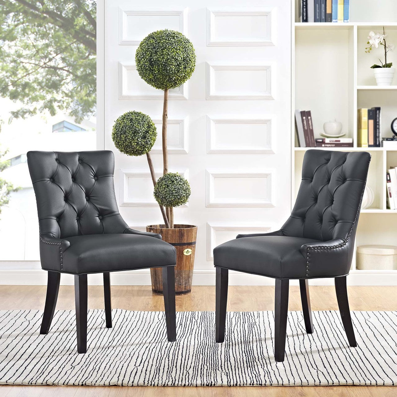 Regent Dining Side Chair Vinyl Set of 2, Faux Vinyl Leather, Black 15128