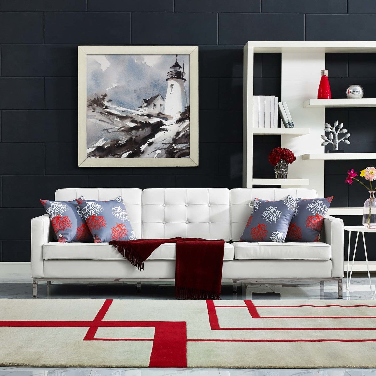 Loft Leather Sofa, Genuine Leather, White 13661