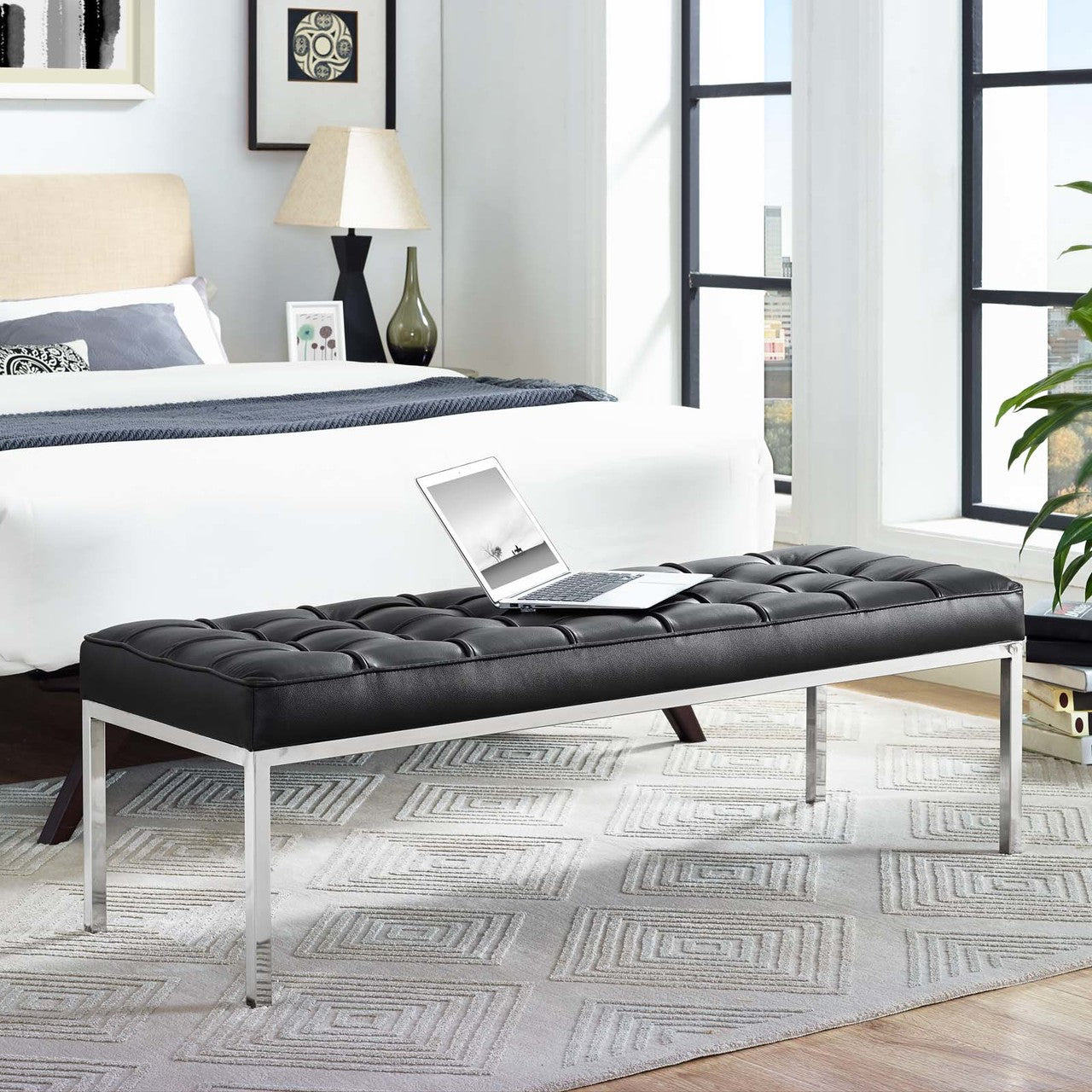 Loft Leather Bench, Genuine Leather, Black 13662