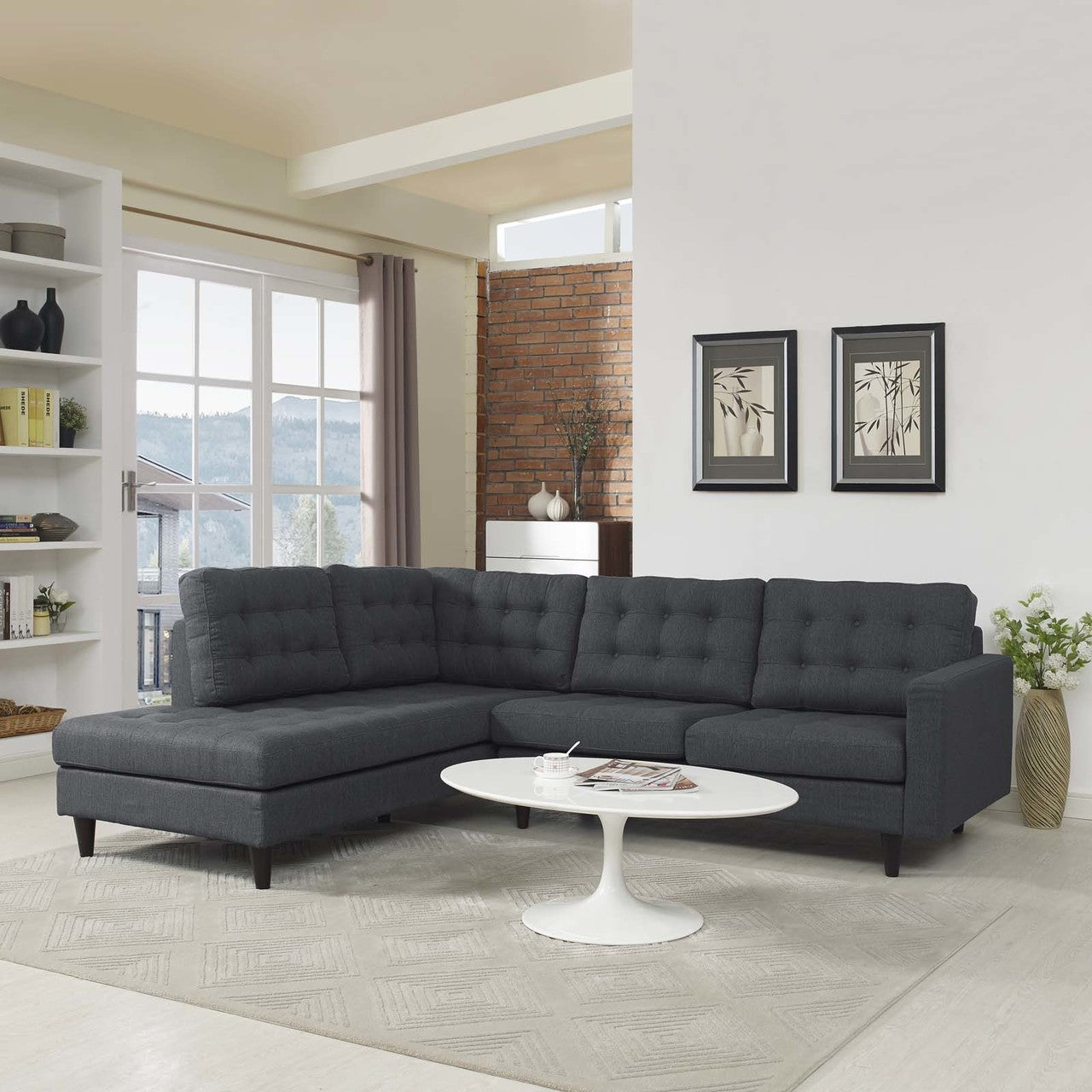 Empress 2 Piece Upholstered Fabric Left Facing Bumper Sectional, Fabric, Grey Gray 13680