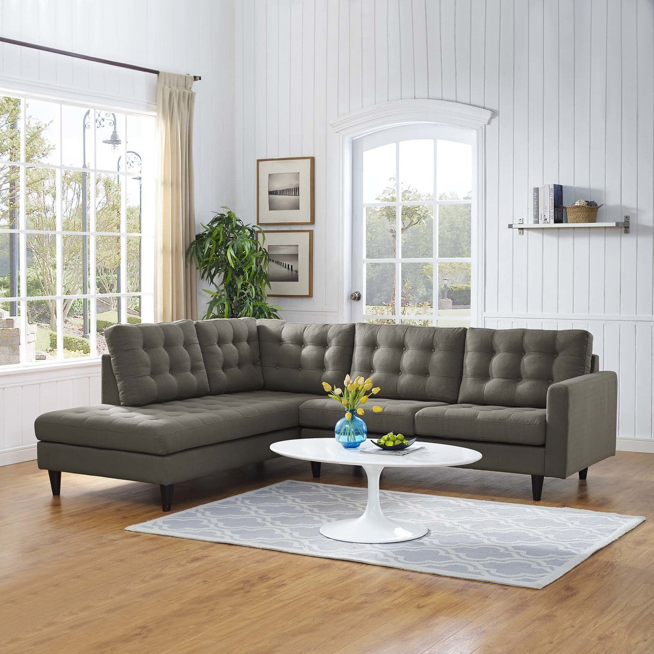 Empress 2 Piece Upholstered Fabric Left Facing Bumper Sectional, Fabric, Grey Gray 13681