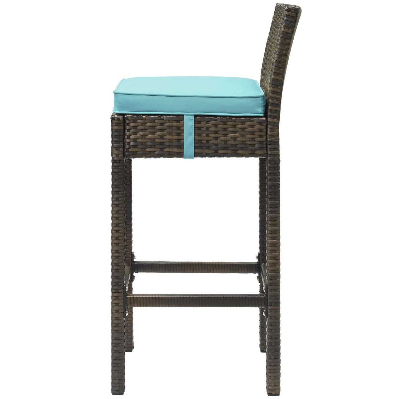 Conduit Outdoor Patio Wicker Rattan Bar Stool, Rattan Wicker, Blue Brown 15139