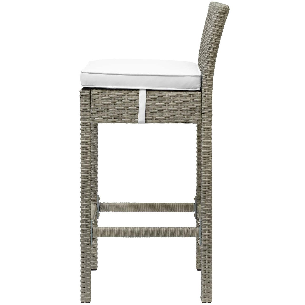 Conduit Outdoor Patio Wicker Rattan Bar Stool, Rattan Wicker, White Light Gray 15152