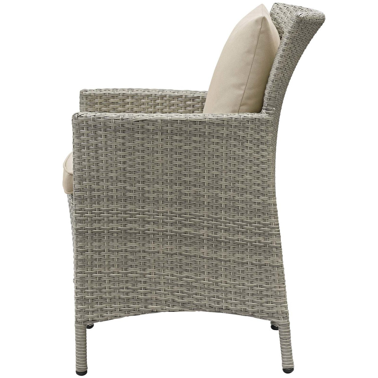 Conduit Outdoor Patio Wicker Rattan Dining Armchair, Rattan Wicker, Light Gray Beige 15165