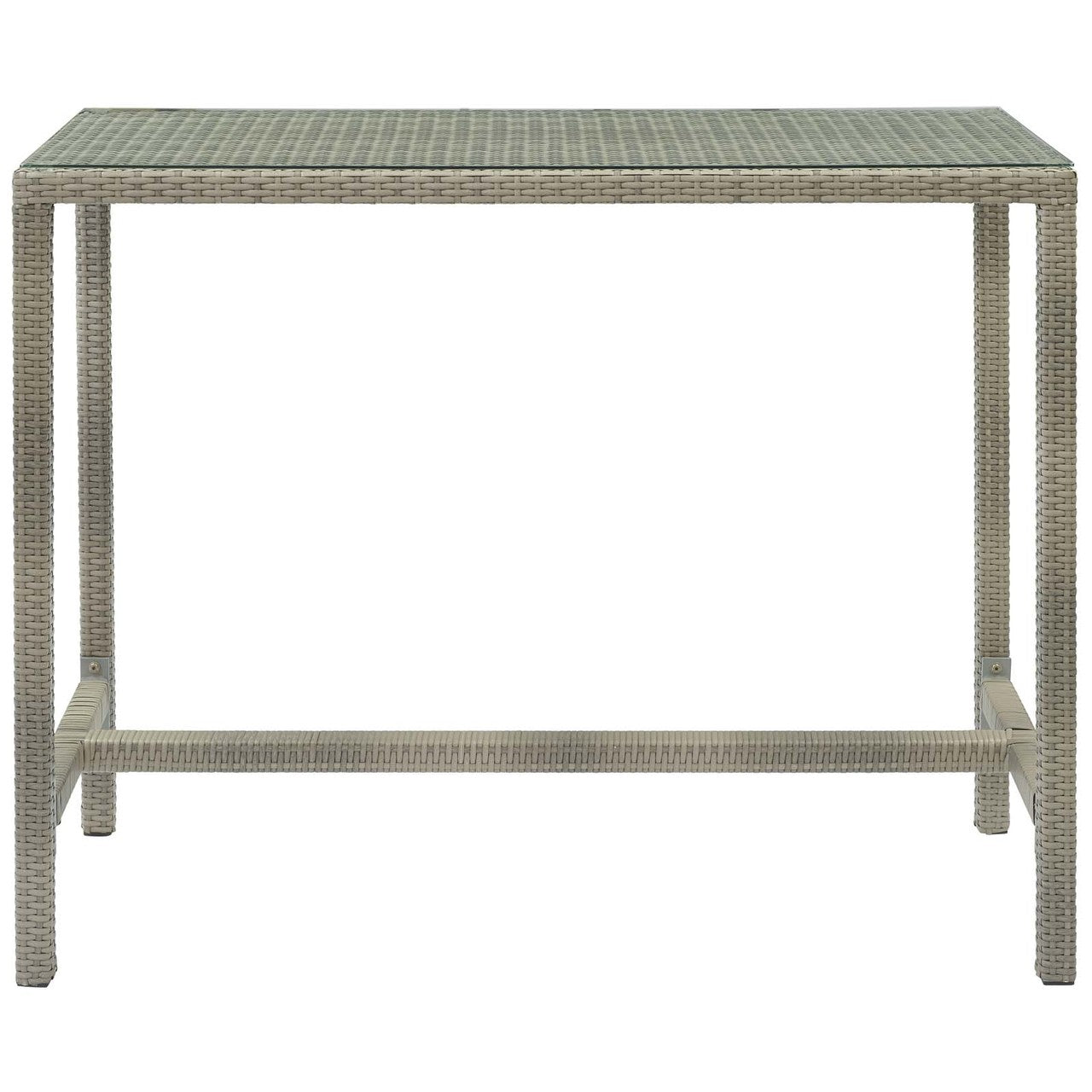 Conduit Outdoor Patio Wicker Rattan Large Bar Table, Rattan Wicker Glass, Light Grey Gray 15178