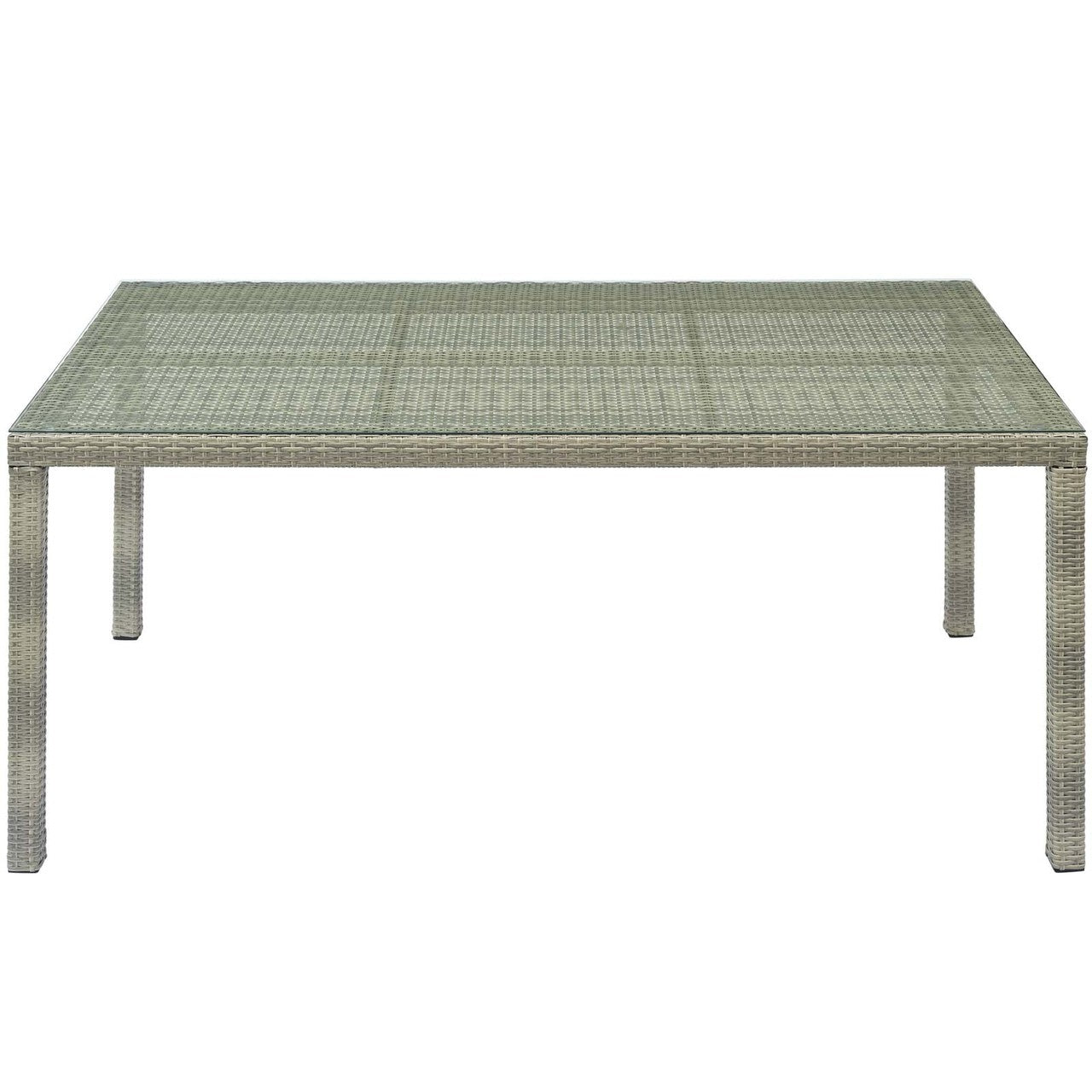 Conduit 70" Outdoor Patio Wicker Rattan Dining Table, Rattan Wicker Glass, Light Grey Gray 15182