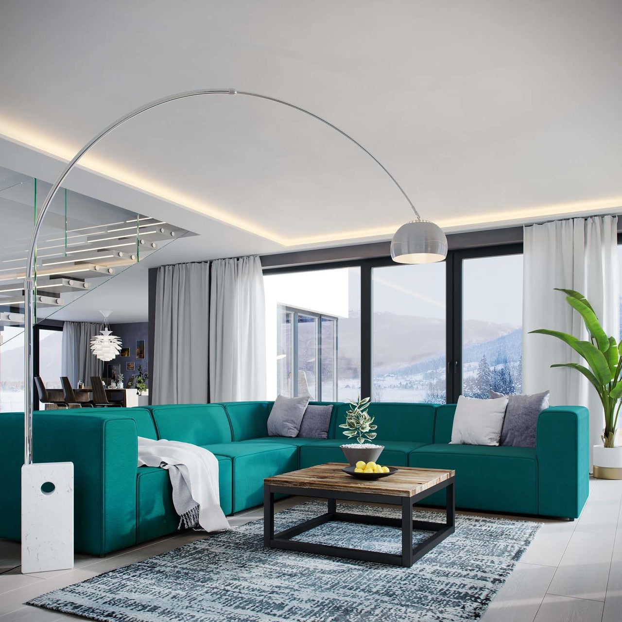 Mingle 5 Piece Upholstered Fabric Sectional Sofa Set, Fabric, Aqua Blue 13752