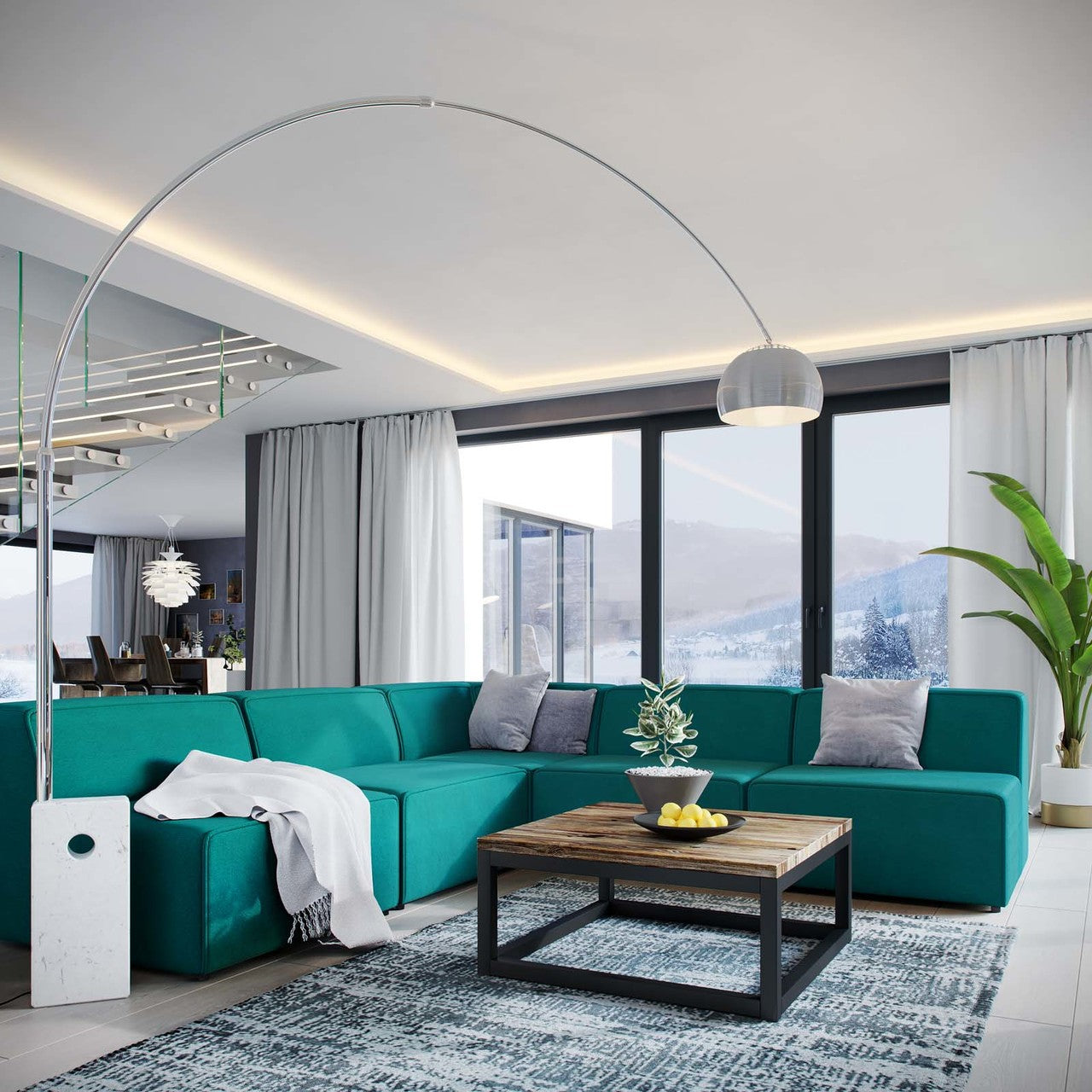 Mingle 5 Piece Upholstered Fabric Armless Sectional Sofa Set, Fabric, Aqua Blue 13760