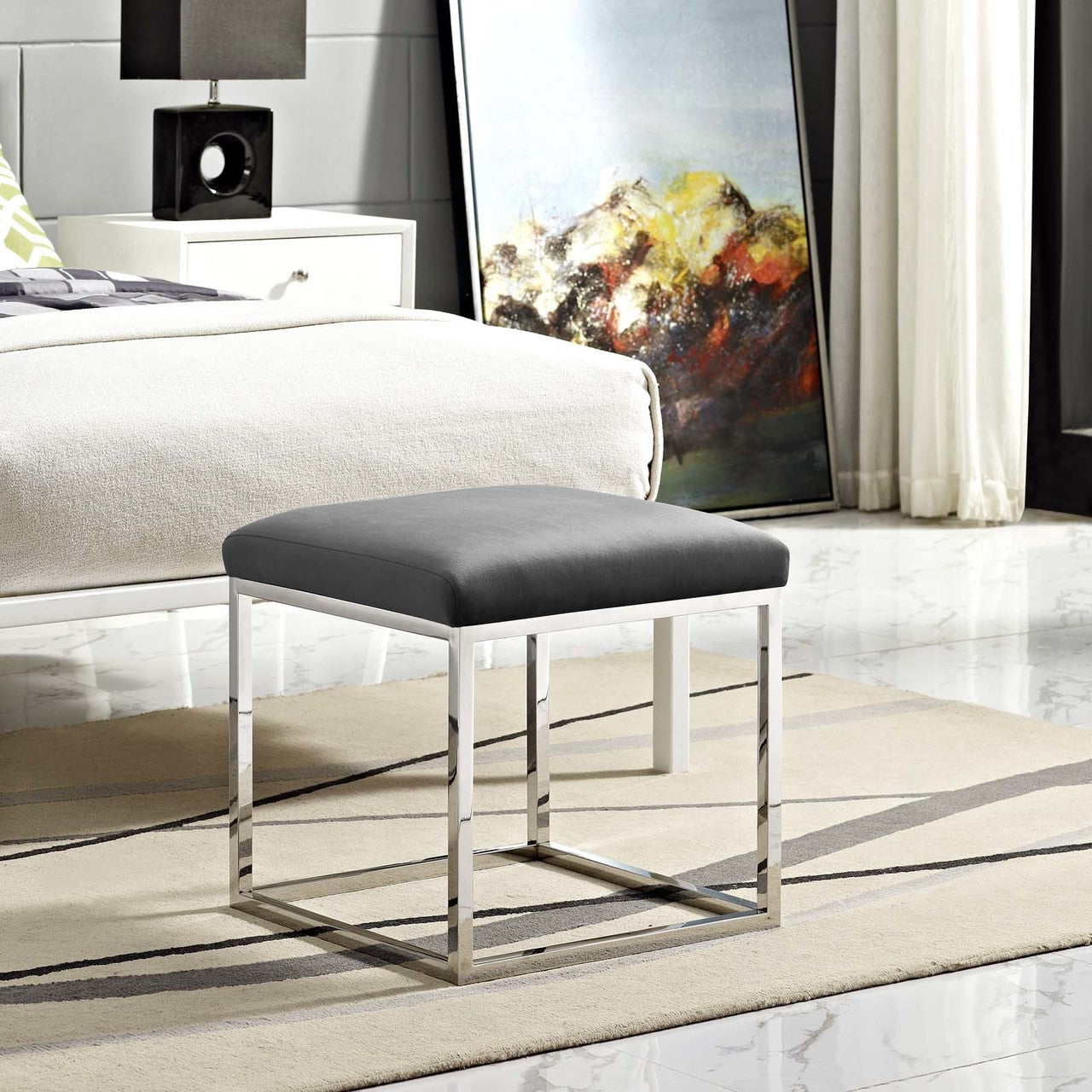 Anticipate Ottoman, Velvet Fabric Metal Steel, Grey Gray 13816
