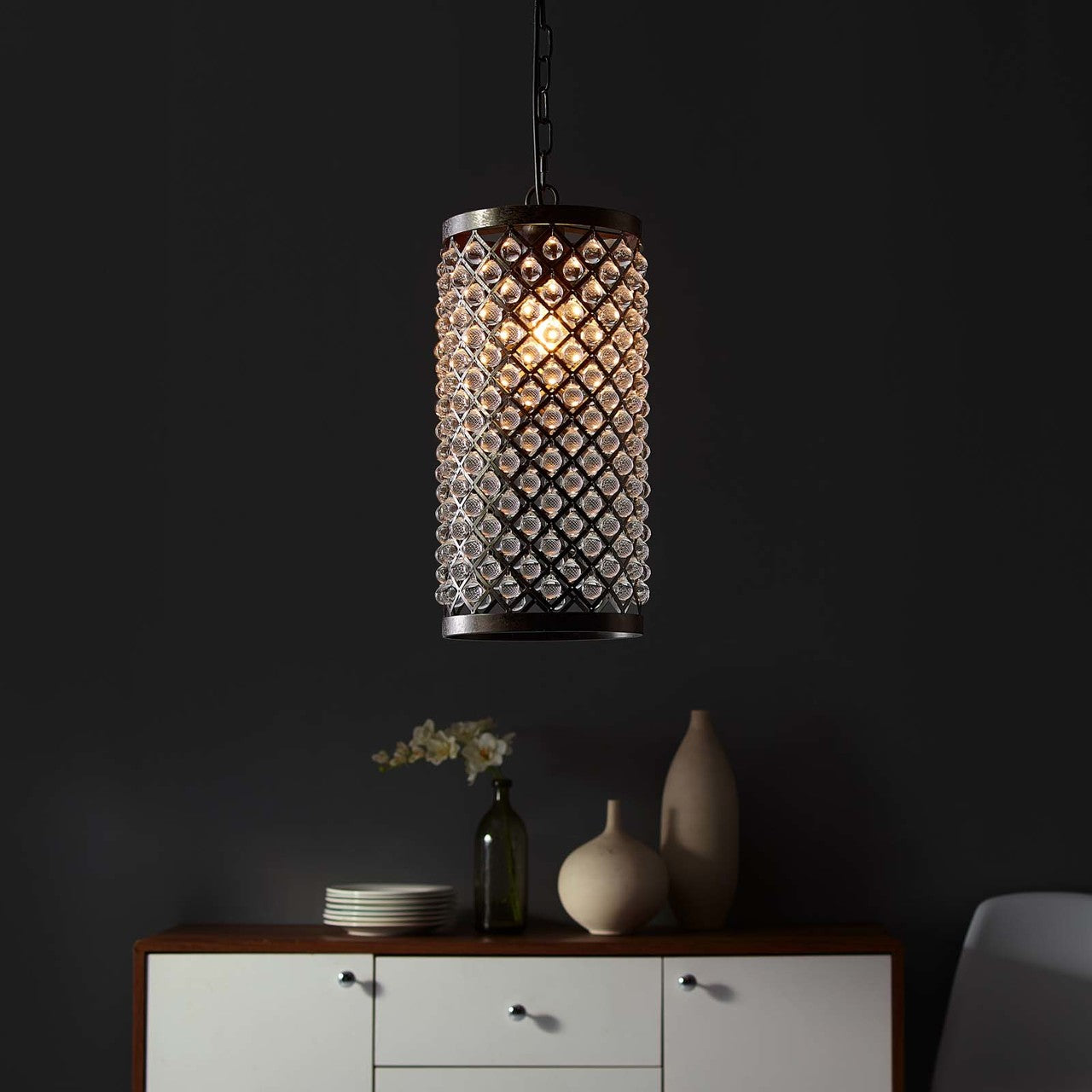 Reflect Glass and Metal Pendant Chandelier, Metal Steel Glass, Black 13843
