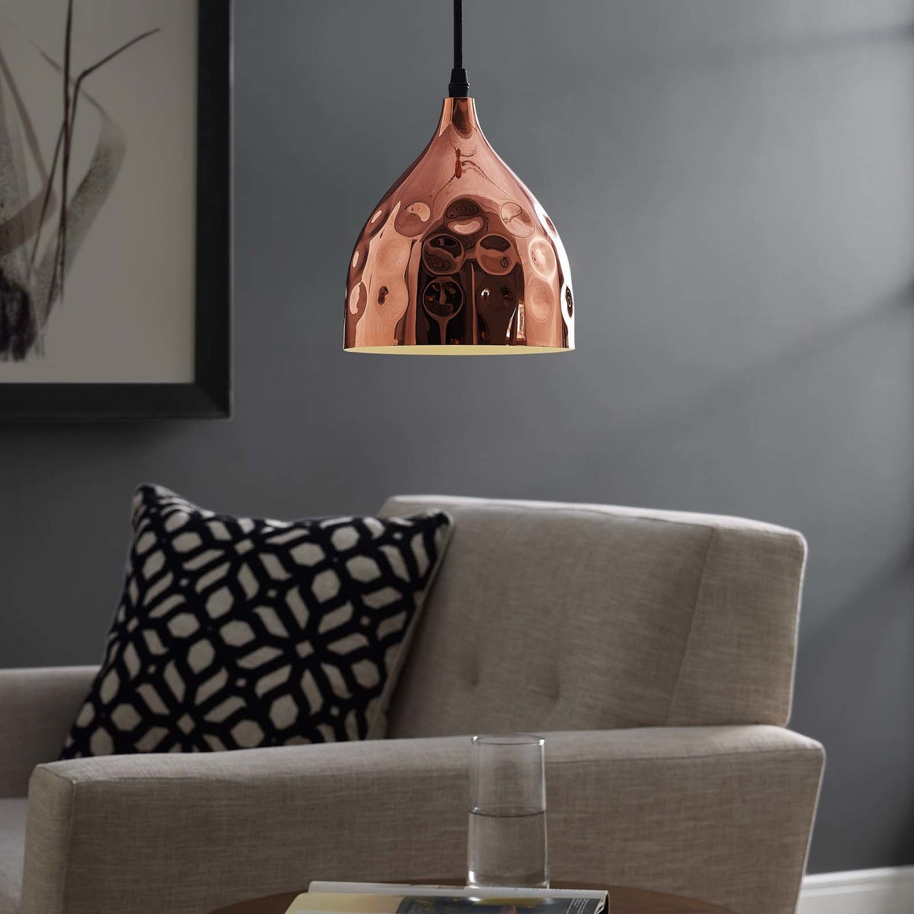 Dimple 6.5" Bell-Shaped Rose Gold Pendant Light, Copper Metal Steel Iron, Rose Gold 13850