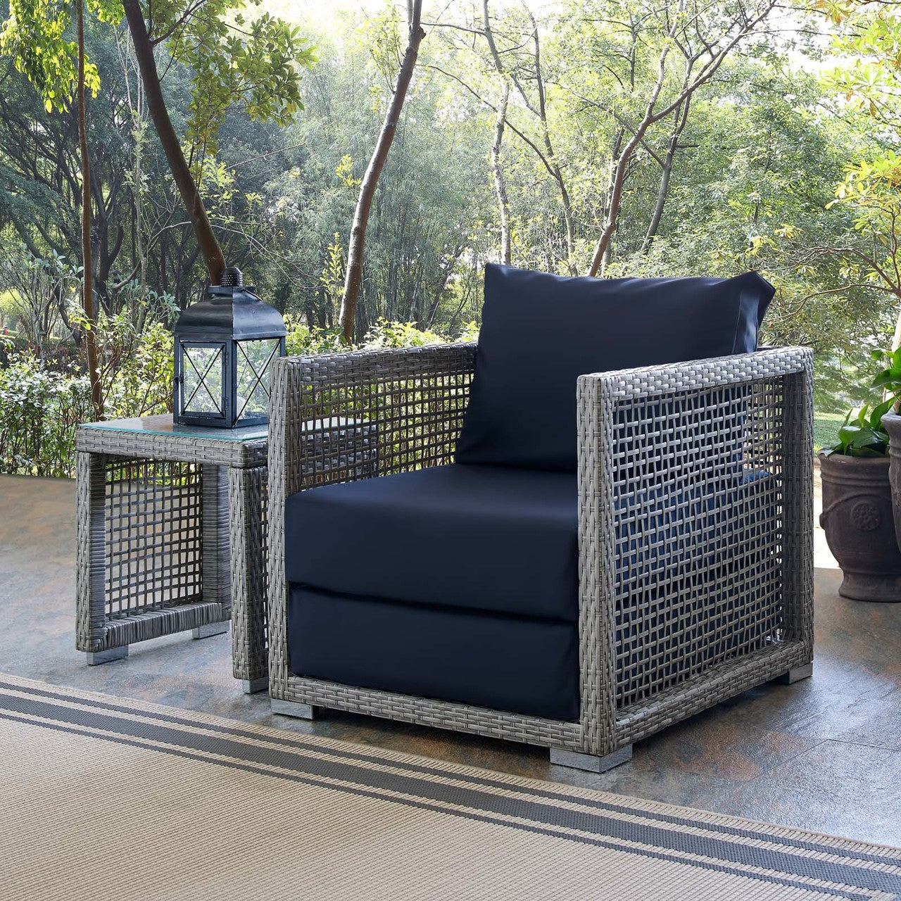 Aura Rattan Outdoor Patio Armchair, Rattan Wicker, Grey Gray 13865