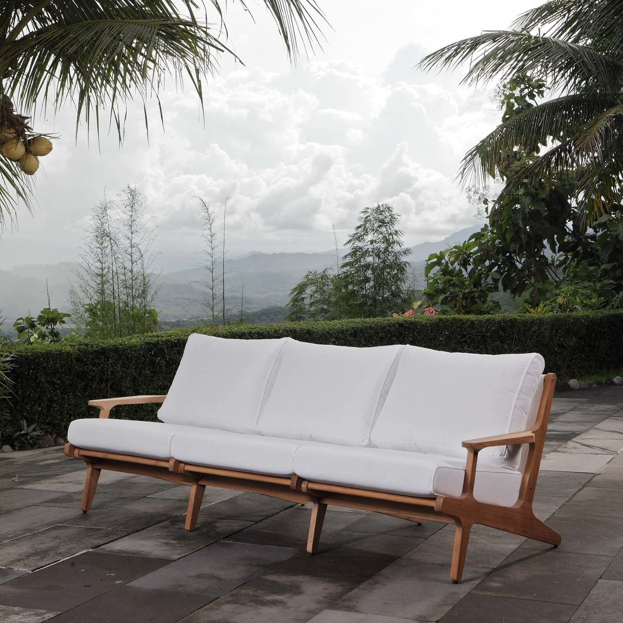 Saratoga Outdoor Patio Premium Grade A Teak Wood Sofa, Wood, White Natural 15019