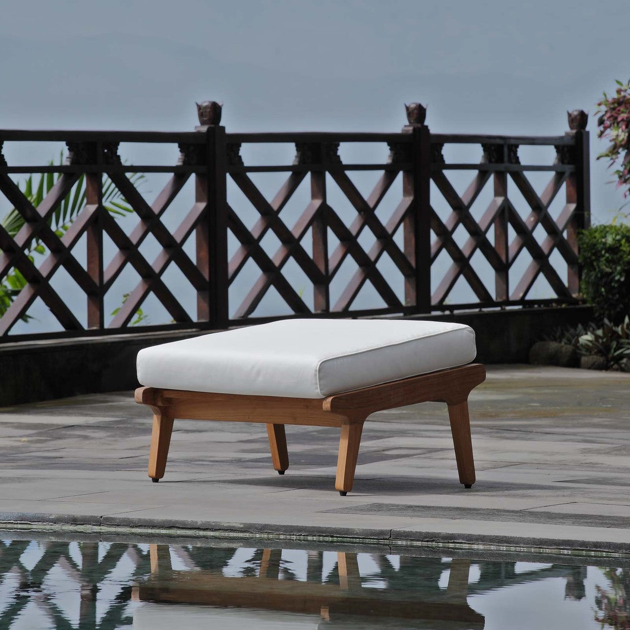 Saratoga Outdoor Patio Teak Ottoman, Wood, White Natural 13881