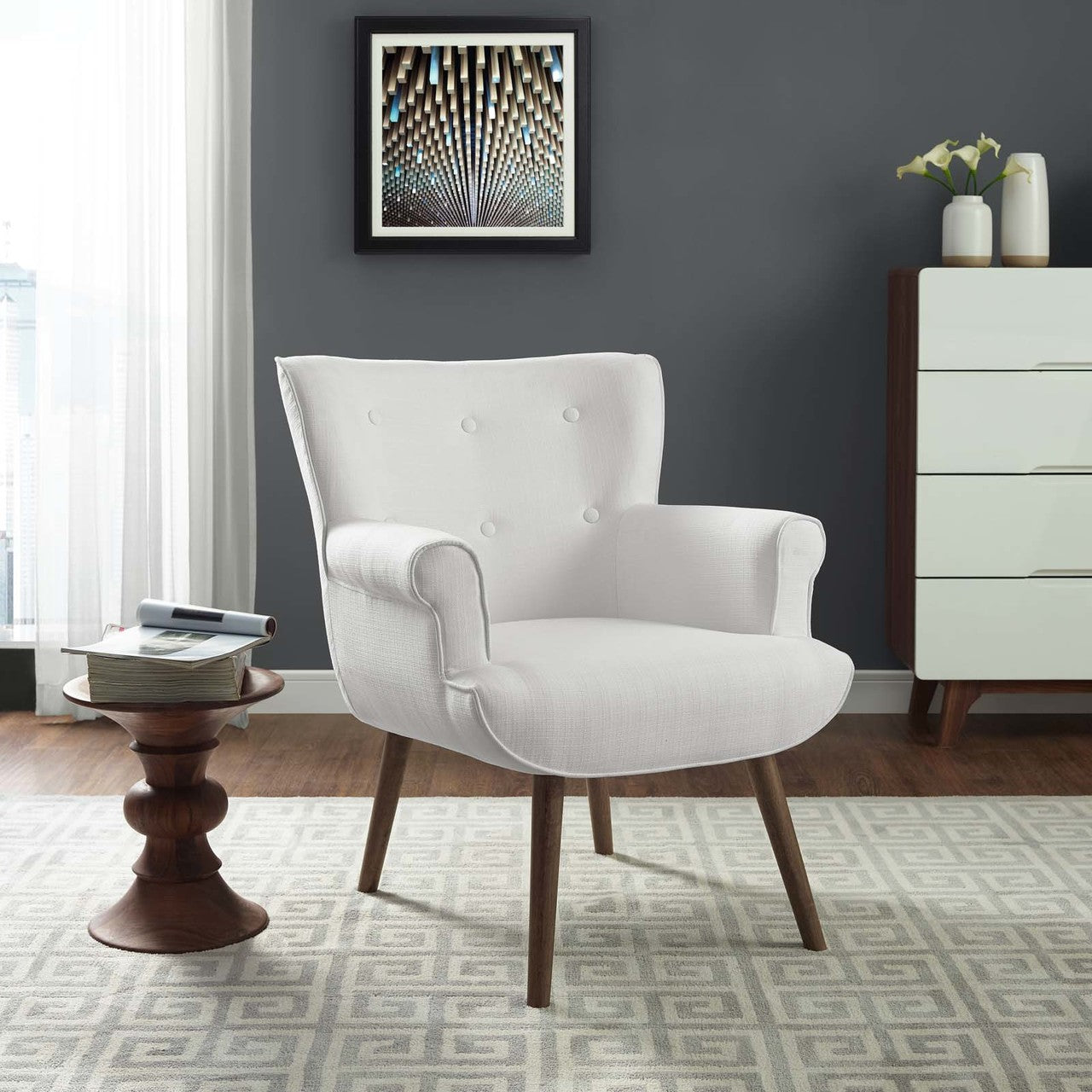 Cloud Upholstered Armchair, Fabric, White 13887