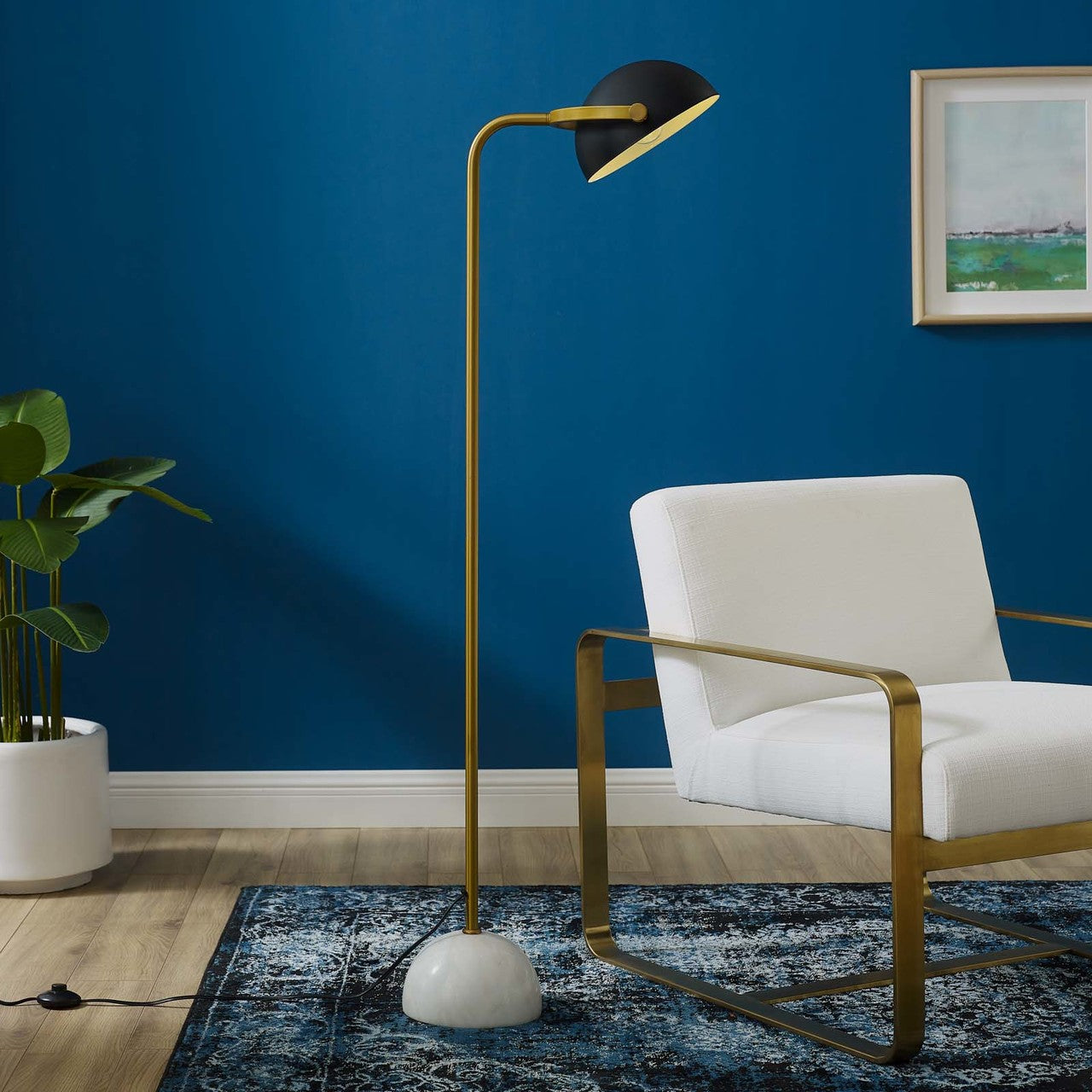Convey Bronze and White Marble Floor Lamp, Metal Steel, Black Gold 15684