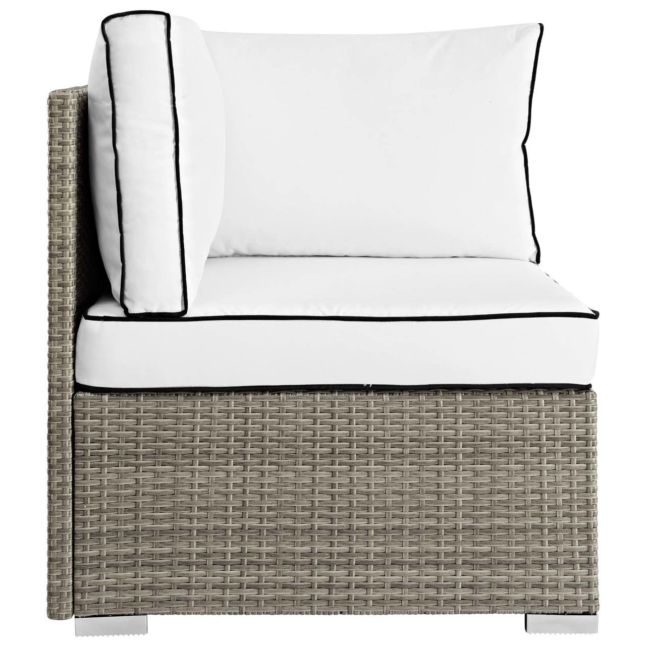 Repose Outdoor Patio Corner, Sunbrella Rattan Wicker, White Light Gray 13895