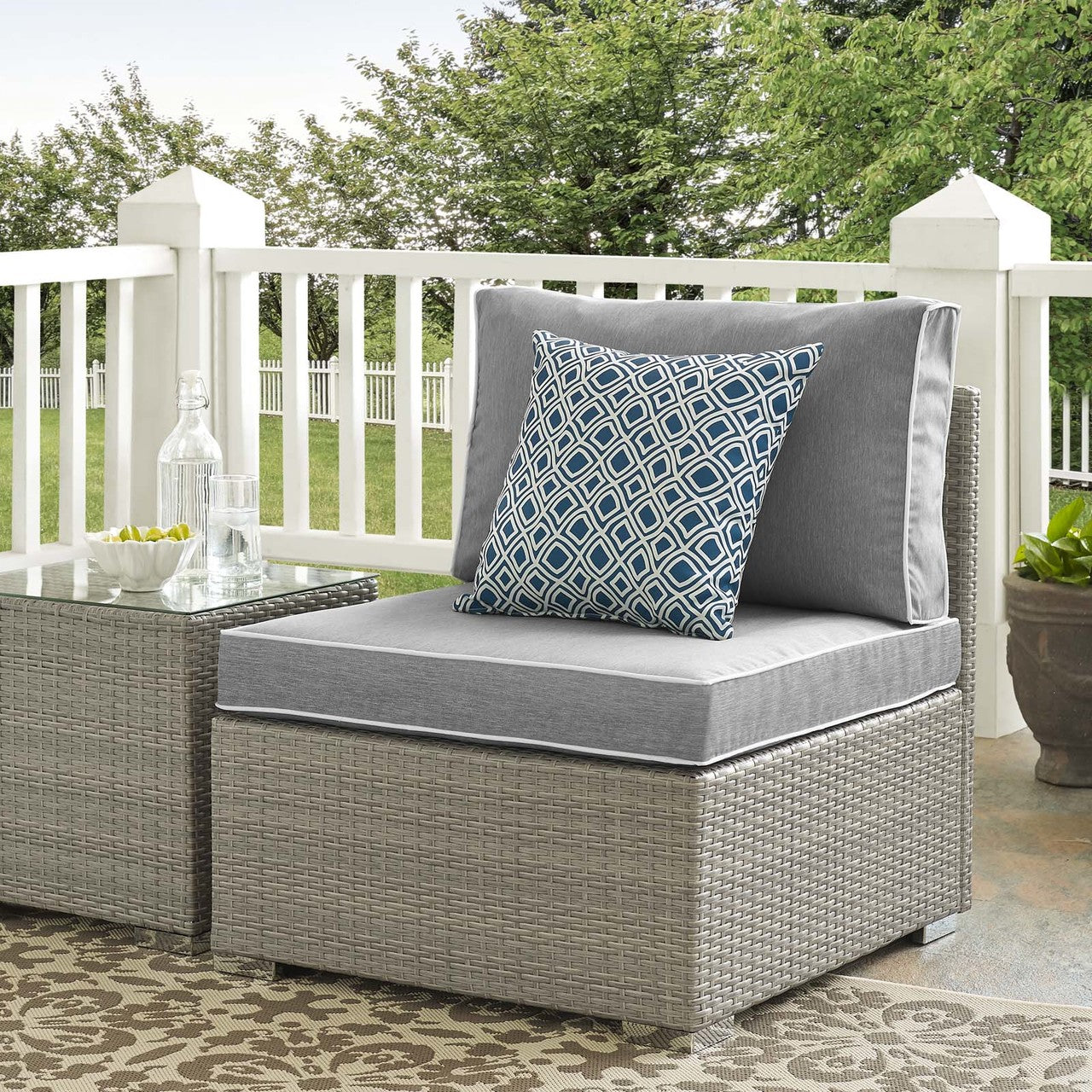 Repose Outdoor Patio Armless Chair, Sunbrella Rattan Wicker, Grey Gray 13900