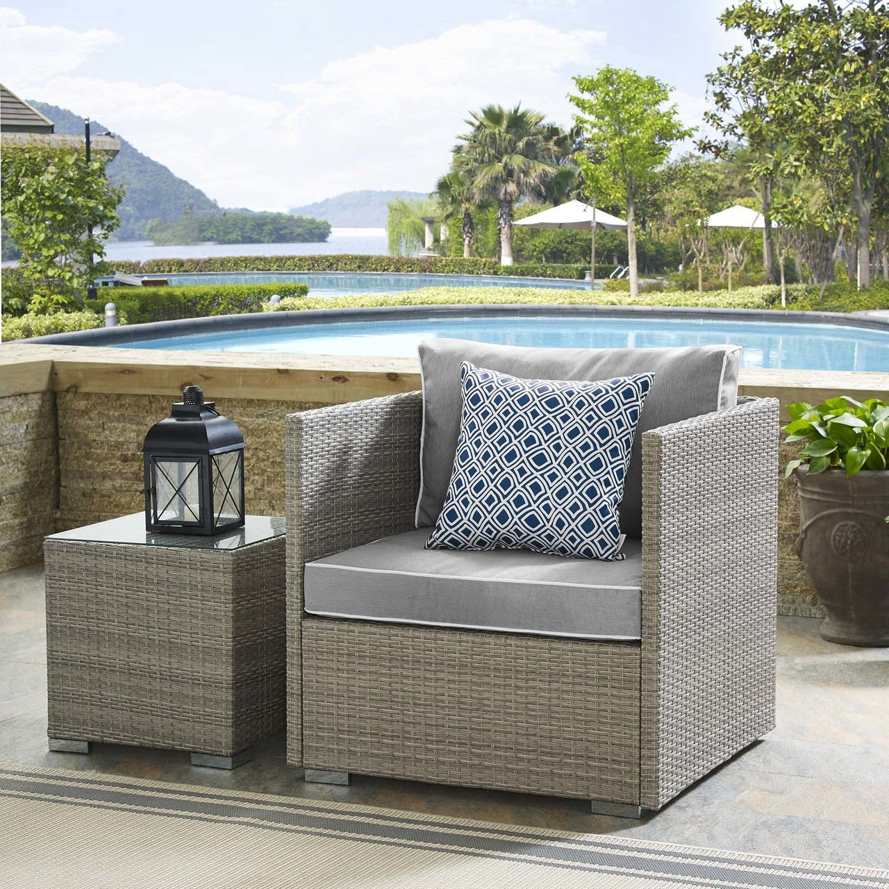 Repose Outdoor Patio Armchair, Sunbrella Rattan Wicker, Grey Gray 13908