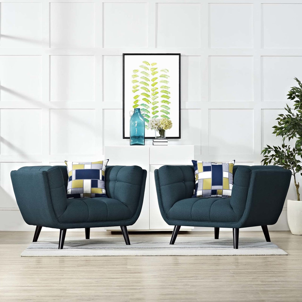 Bestow 2 Piece Upholstered Fabric Armchair Set, Fabric, Blue 13971