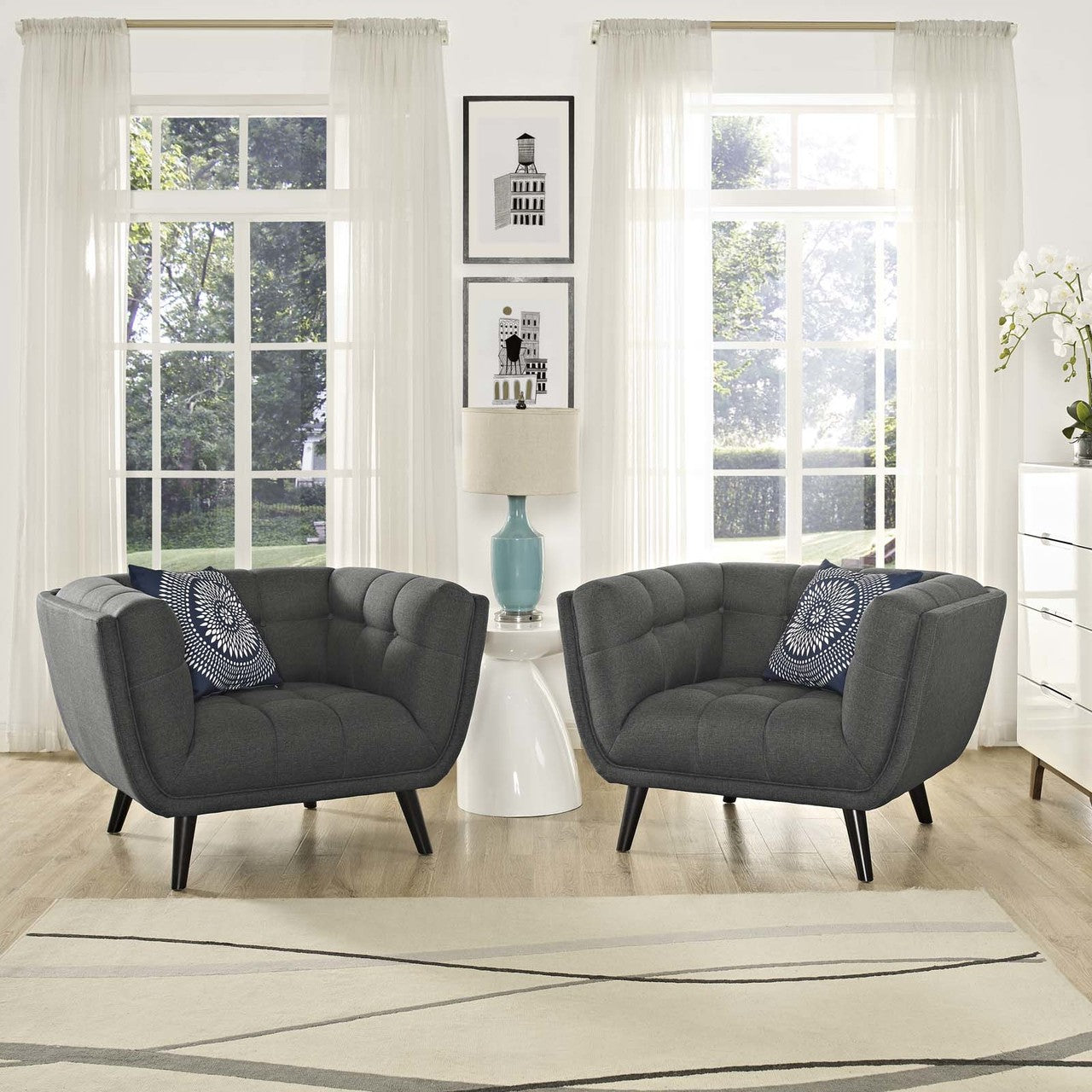 Bestow 2 Piece Upholstered Fabric Armchair Set, Fabric, Grey Gray 13972