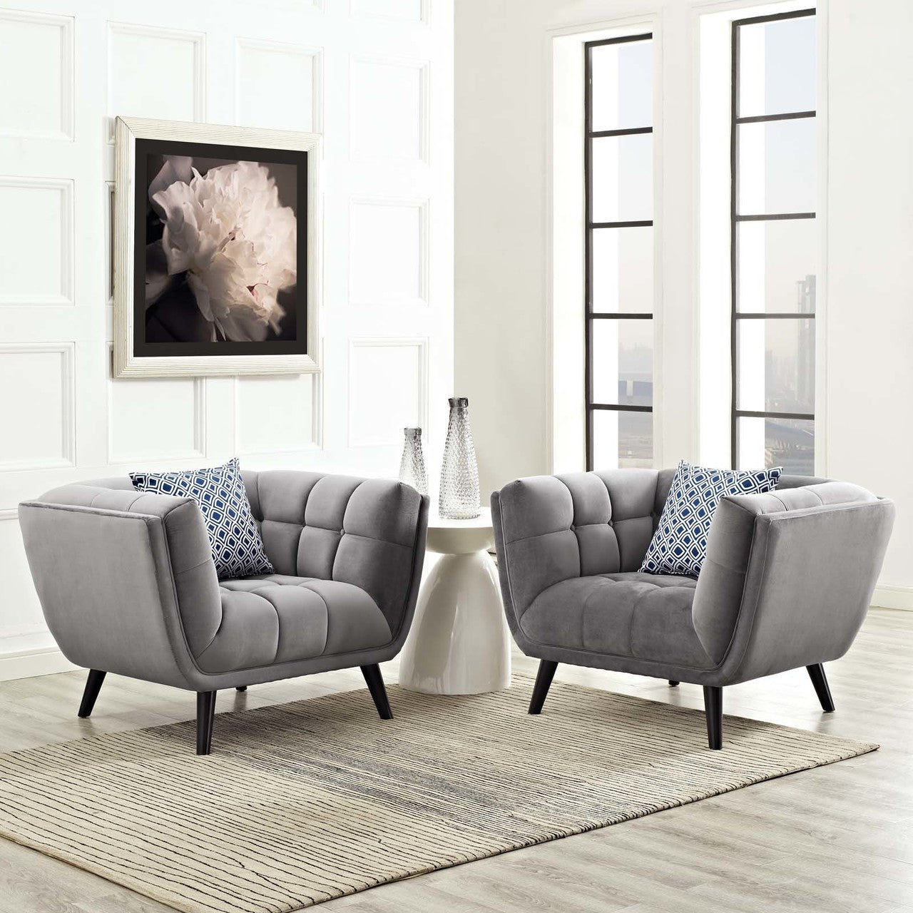 Bestow 2 Piece Velvet Armchair Set, Velvet Fabric, Grey Gray 13975