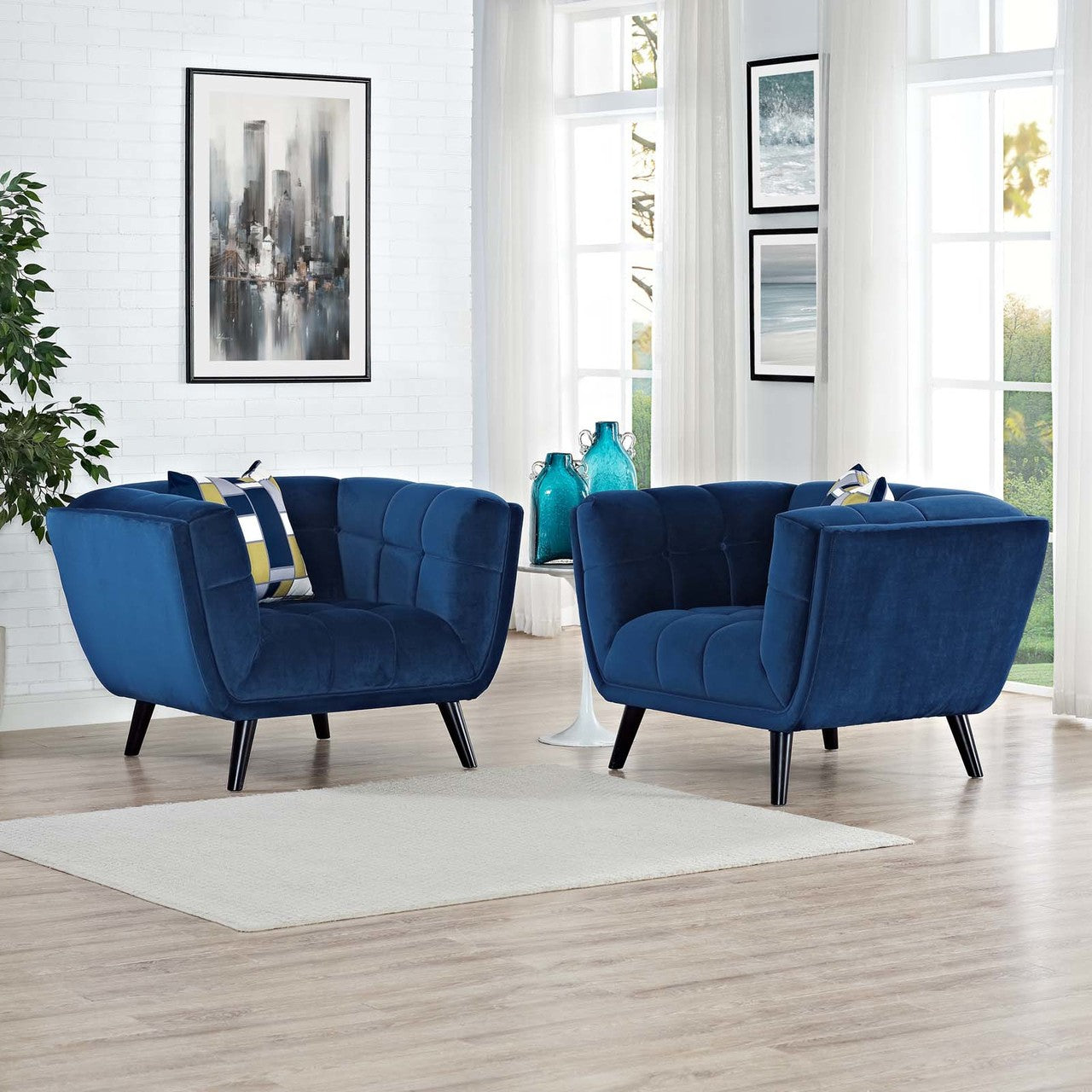 Bestow 2 Piece Velvet Armchair Set, Velvet Fabric, Navy Blue 13976