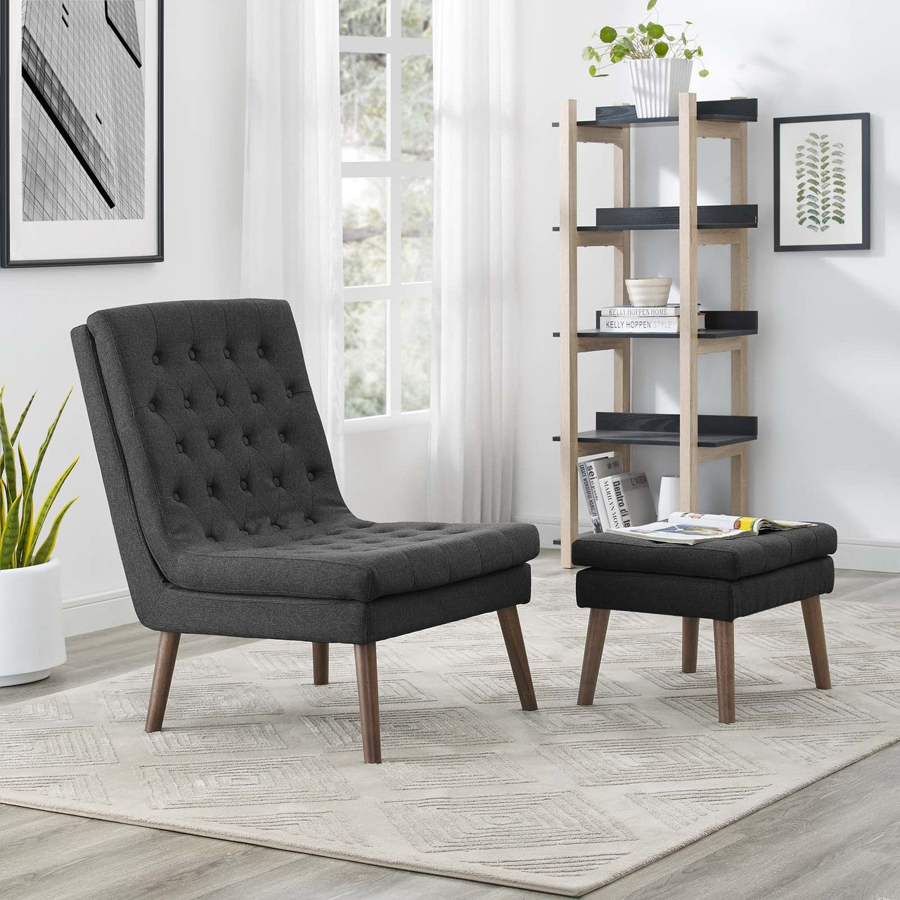 Modify Upholstered Lounge Chair and Ottoman, Fabric, Grey Gray 13987