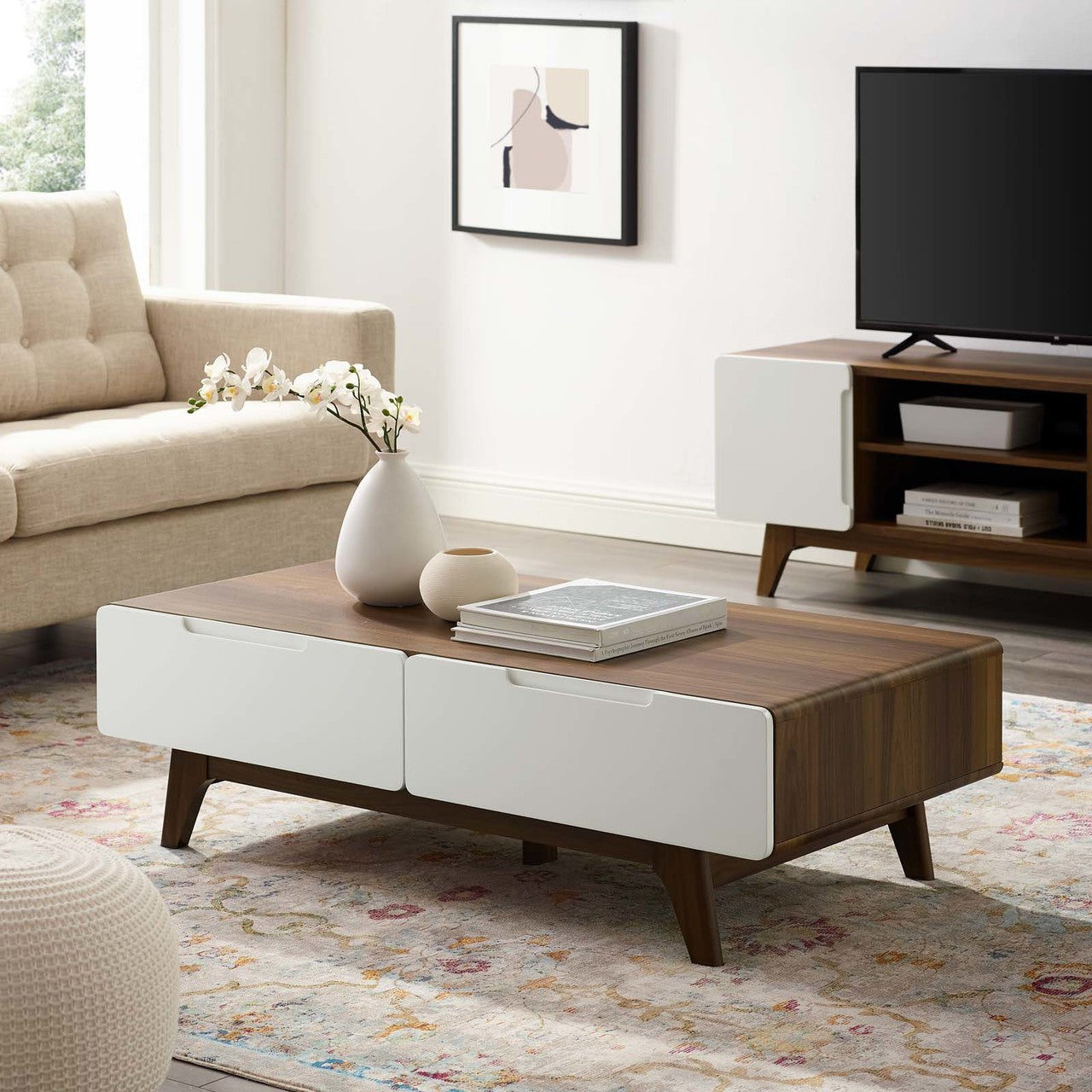 Origin 47" Coffee Table, Wood, Natural Brown White 15291