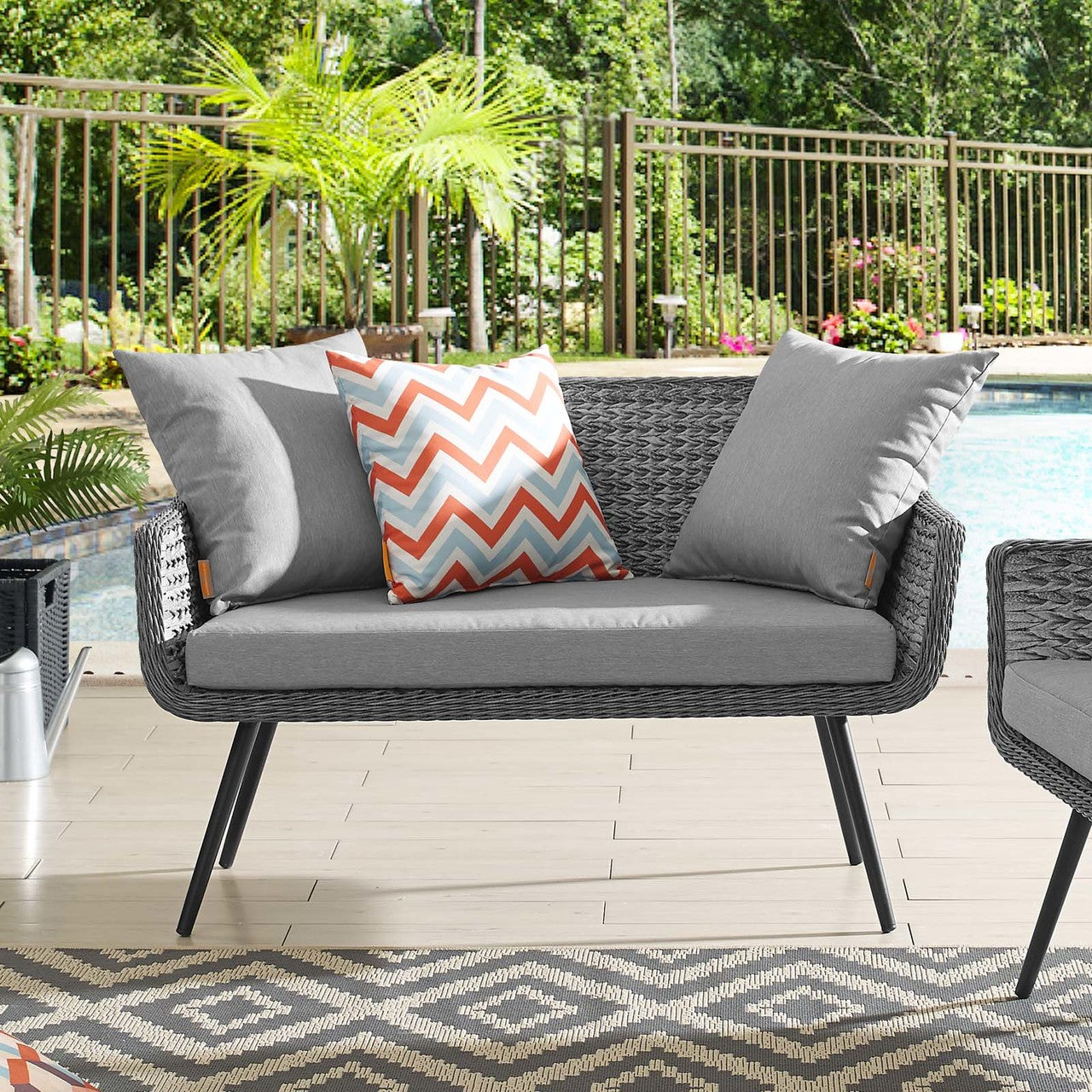 Endeavor Outdoor Patio Wicker Rattan Loveseat, Rattan Wicker Aluminum Metal, Grey Gray 15319