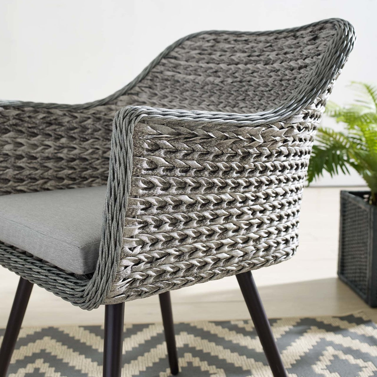 Endeavor Outdoor Patio Wicker Rattan Dining Armchair, Rattan Wicker Aluminum Metal, Grey Gray 14052