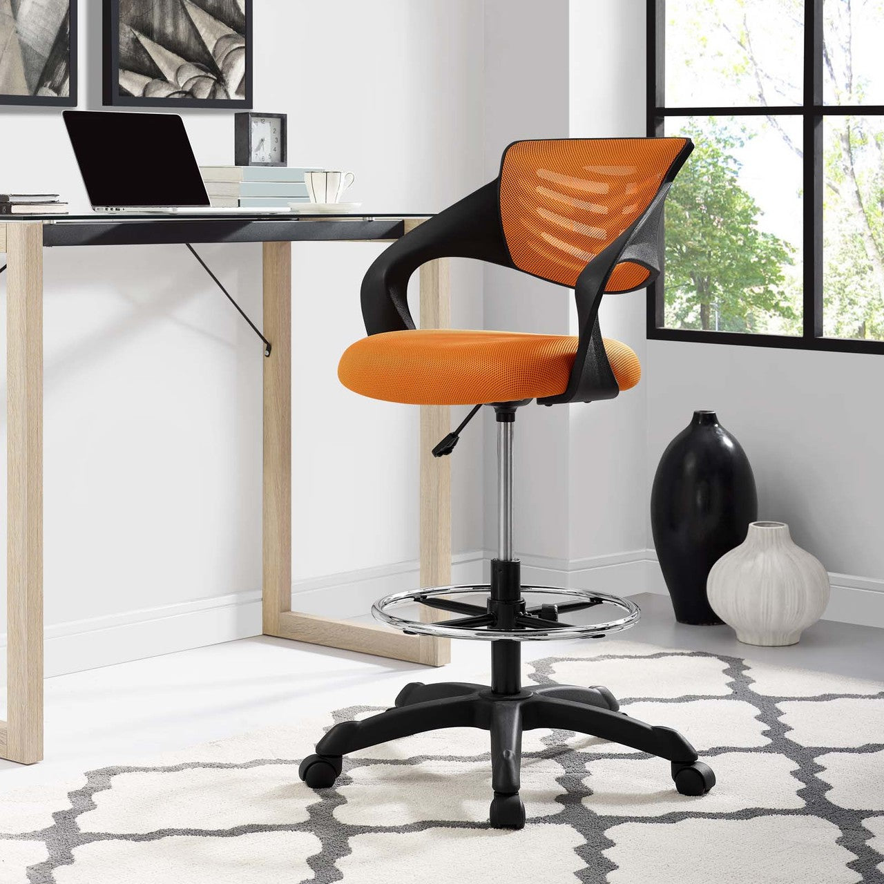 Thrive Mesh Drafting Chair, Fabric, Orange 14066