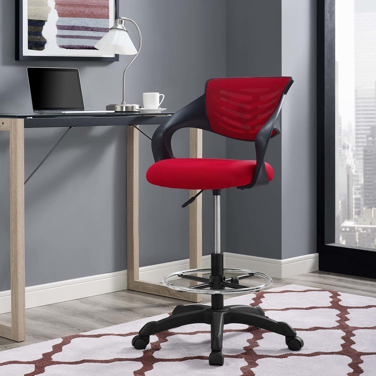 Thrive Mesh Drafting Chair, Fabric, Red 14067