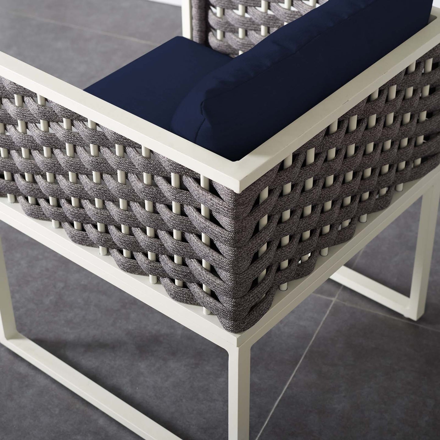 Stance Outdoor Patio Aluminum Dining Armchair, Velvet Fabric Metal Steel, Navy Blue White, 17268